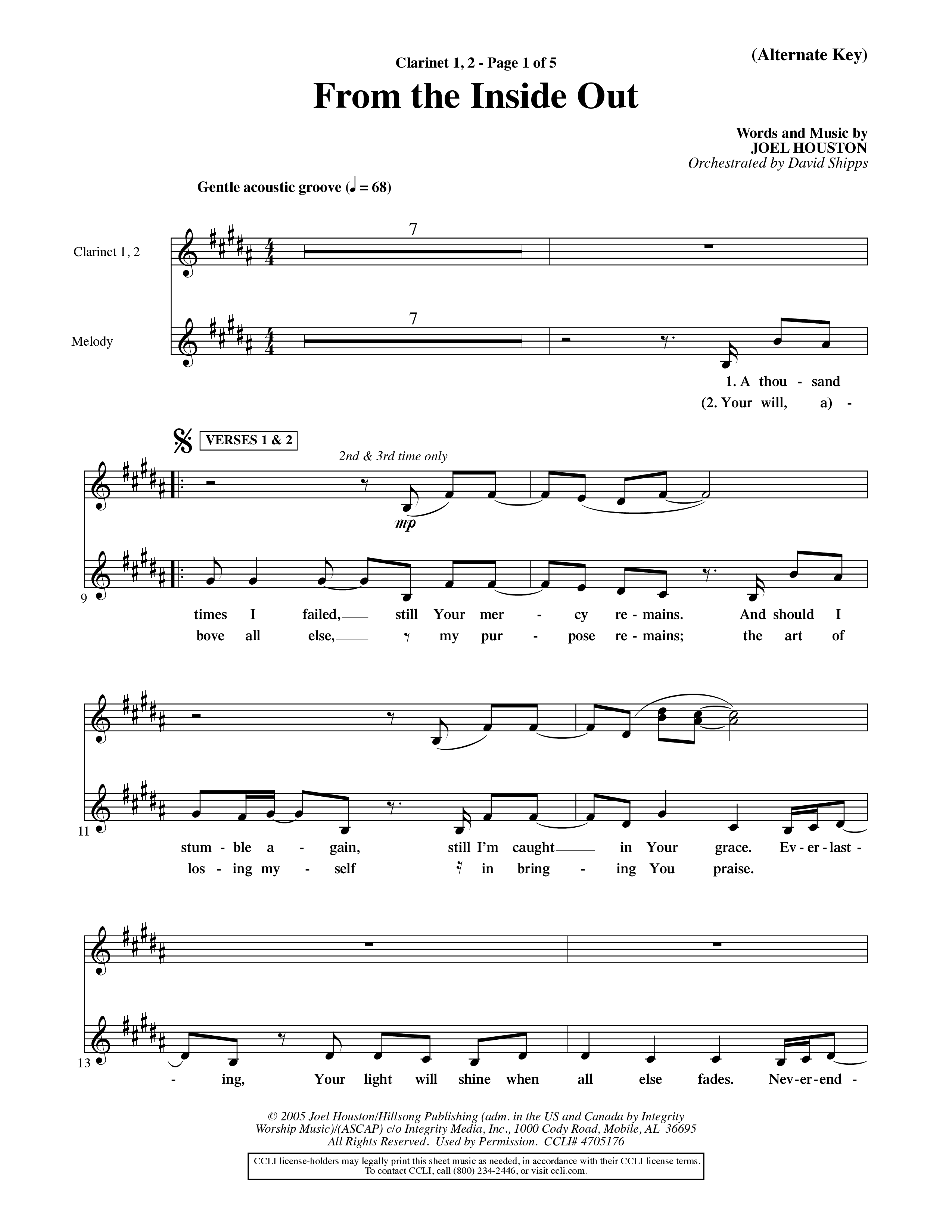 From The Inside Out (Choral Anthem SATB) Clarinet 1/2 (Word Music Choral / Orch. David Shipps)