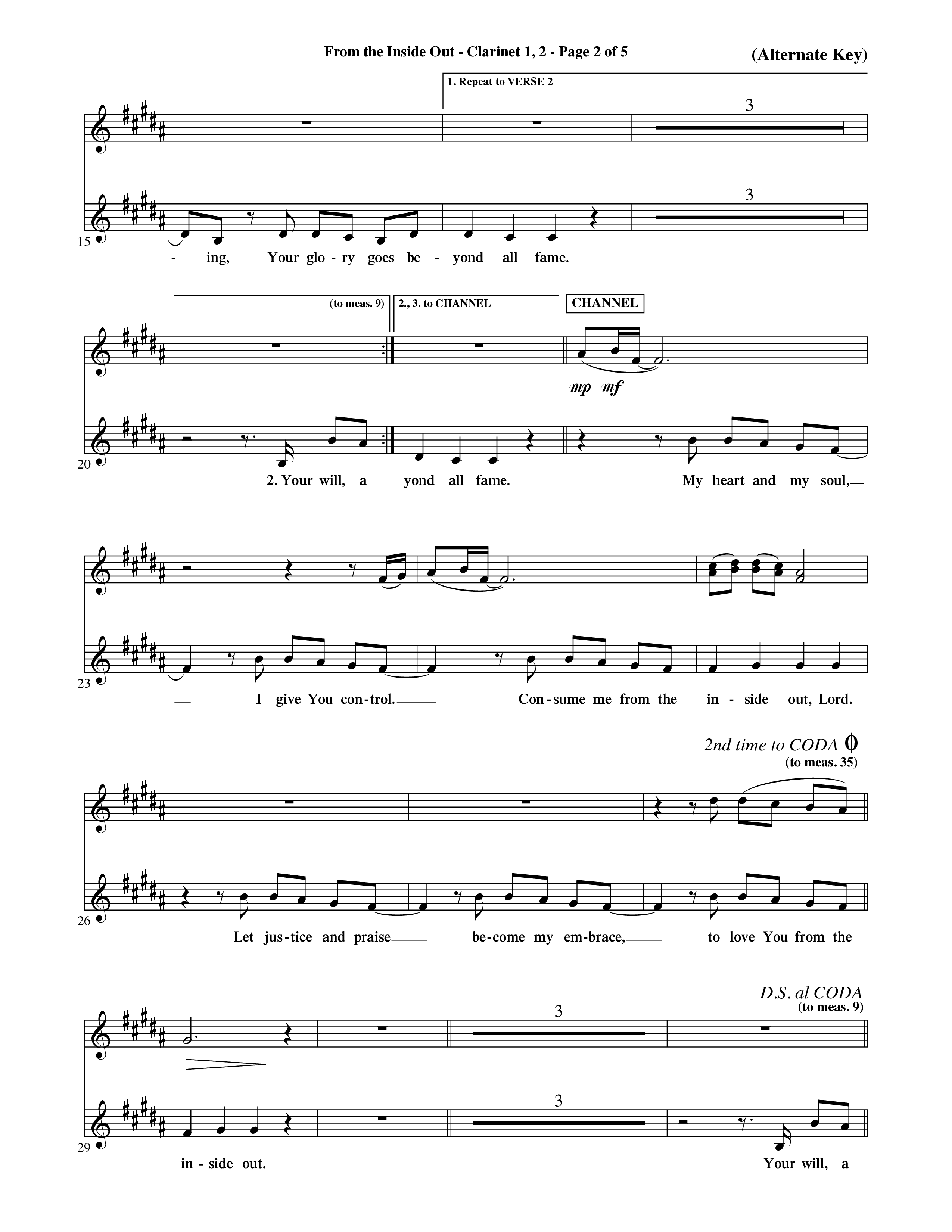 From The Inside Out (Choral Anthem SATB) Clarinet 1/2 (Word Music Choral / Orch. David Shipps)