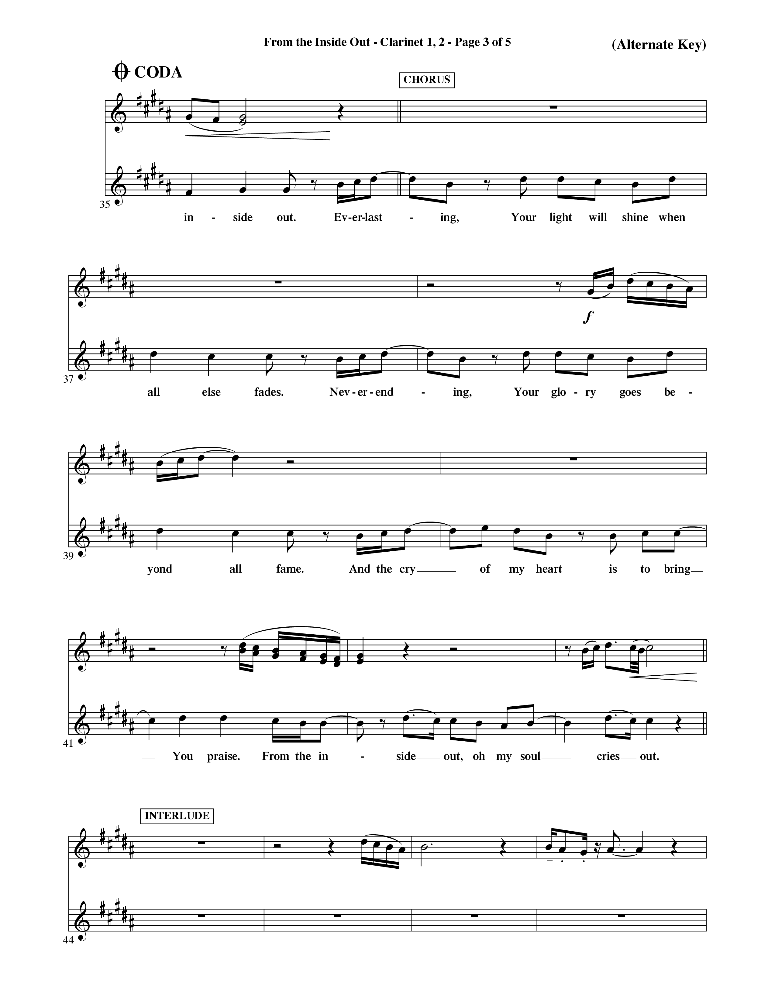 From The Inside Out (Choral Anthem SATB) Clarinet 1/2 (Word Music Choral / Orch. David Shipps)