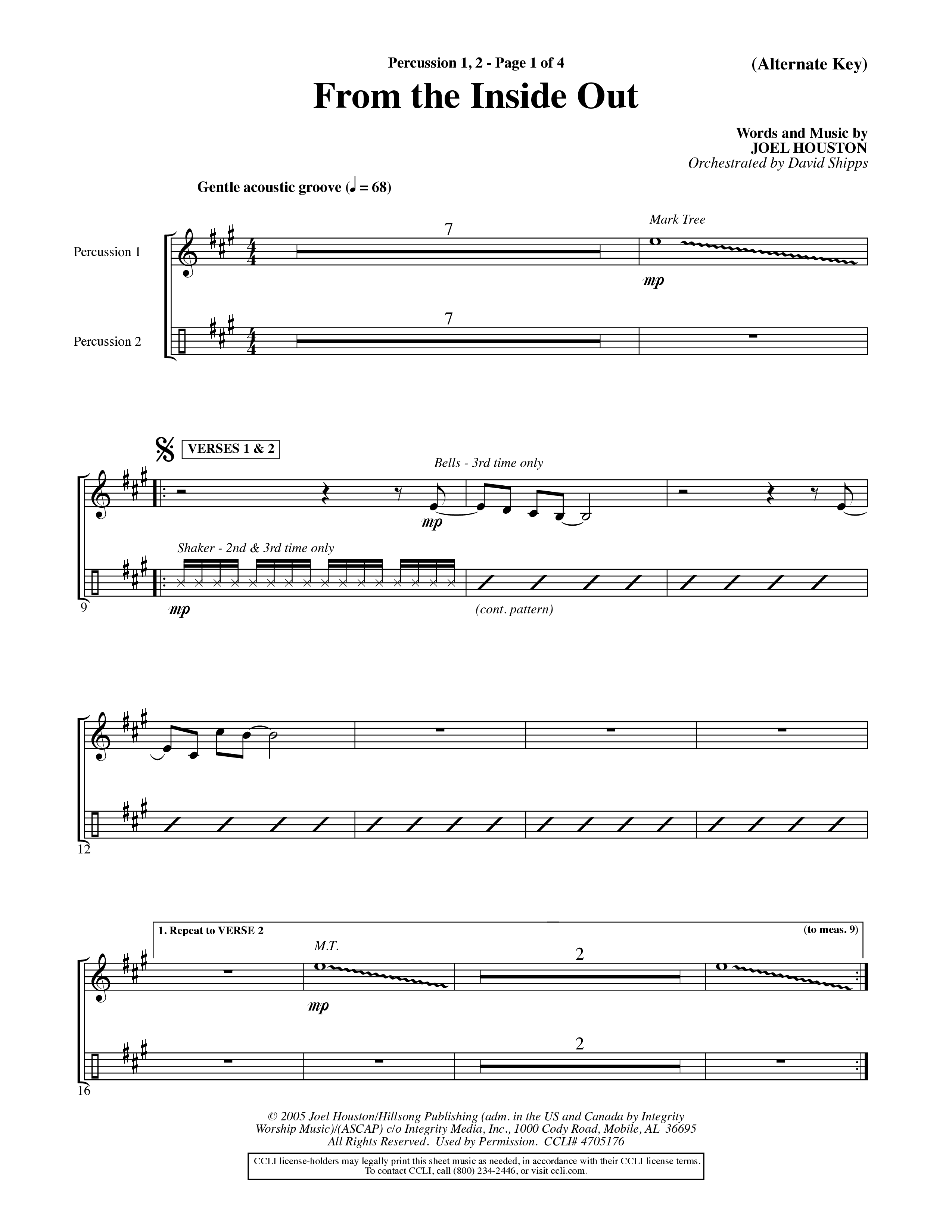 From The Inside Out (Choral Anthem SATB) Percussion 1/2 (Word Music Choral / Orch. David Shipps)