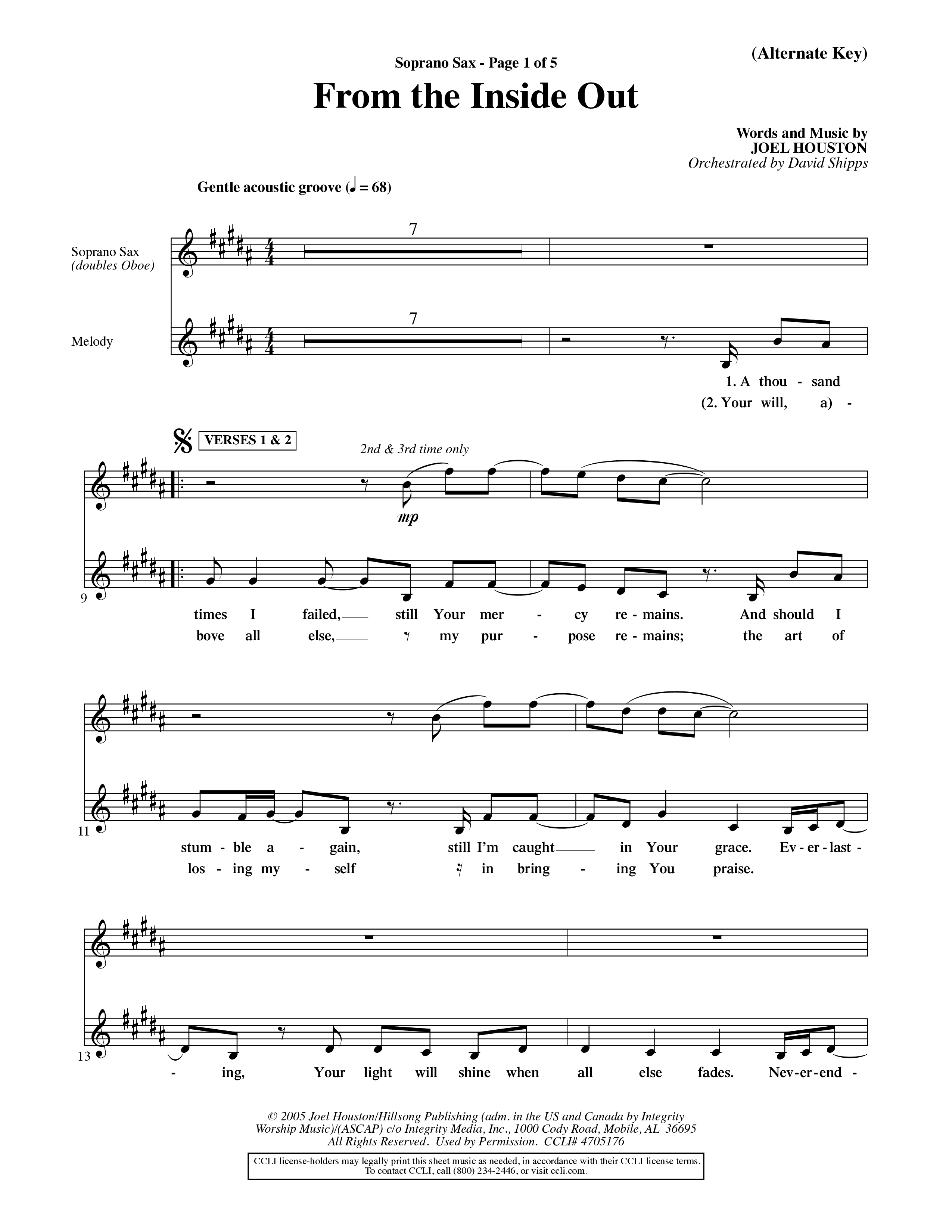 From The Inside Out (Choral Anthem SATB) Saxophone (Word Music Choral / Orch. David Shipps)