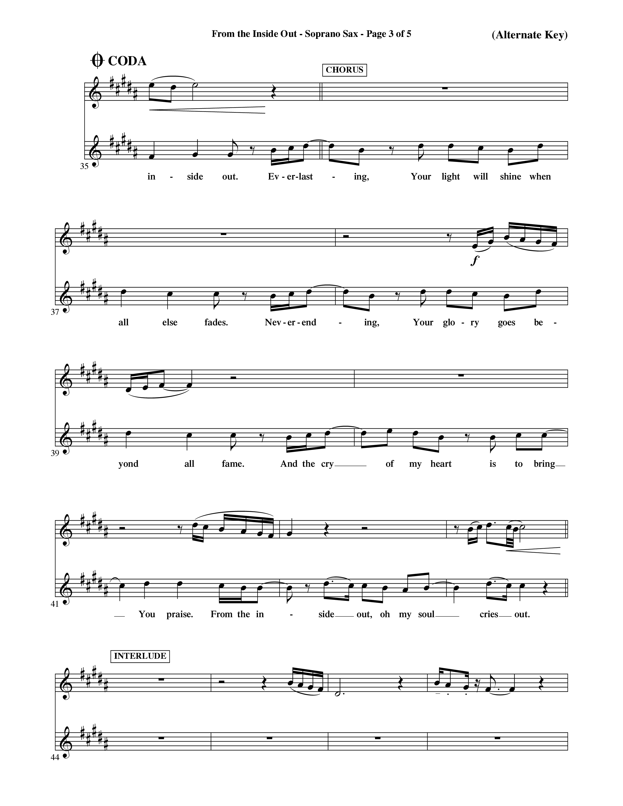 From The Inside Out (Choral Anthem SATB) Saxophone (Word Music Choral / Orch. David Shipps)