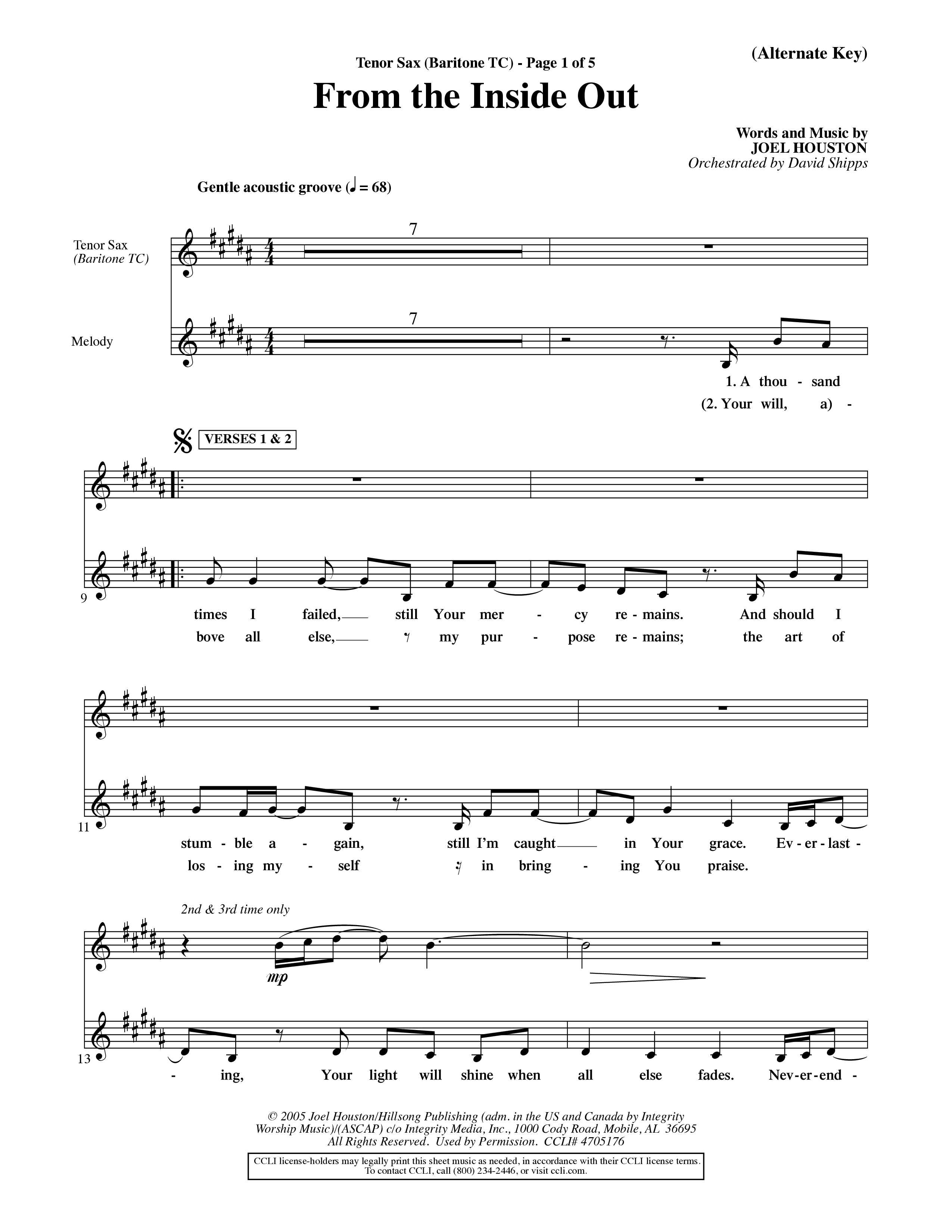 From The Inside Out (Choral Anthem SATB) Tenor Sax/Baritone T.C. (Word Music Choral / Orch. David Shipps)