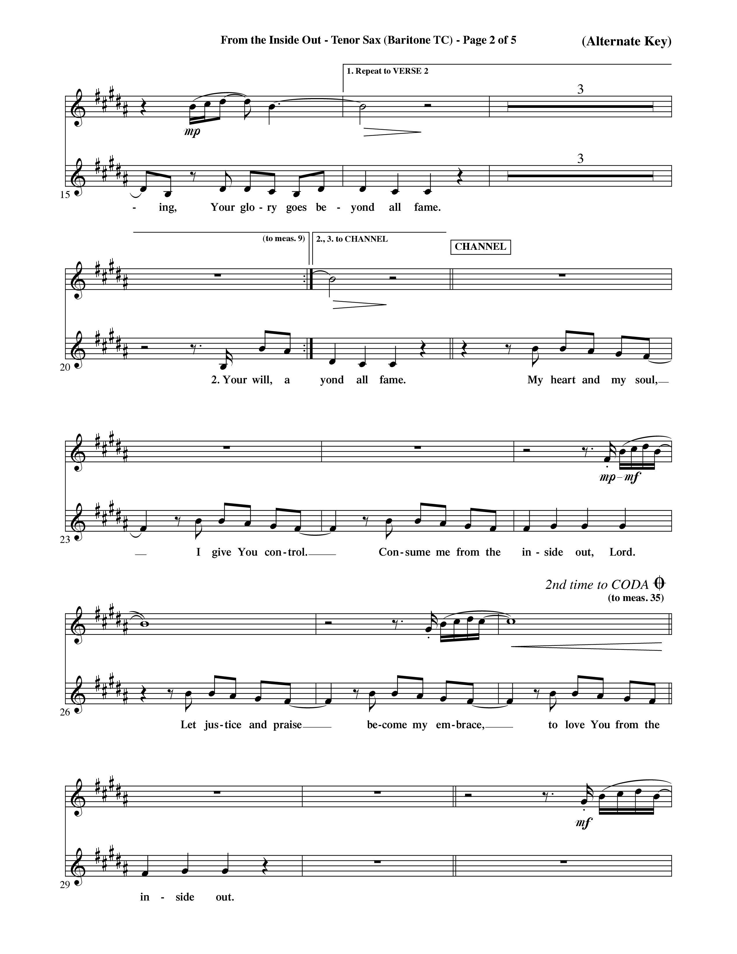 From The Inside Out (Choral Anthem SATB) Tenor Sax/Baritone T.C. (Word Music Choral / Orch. David Shipps)