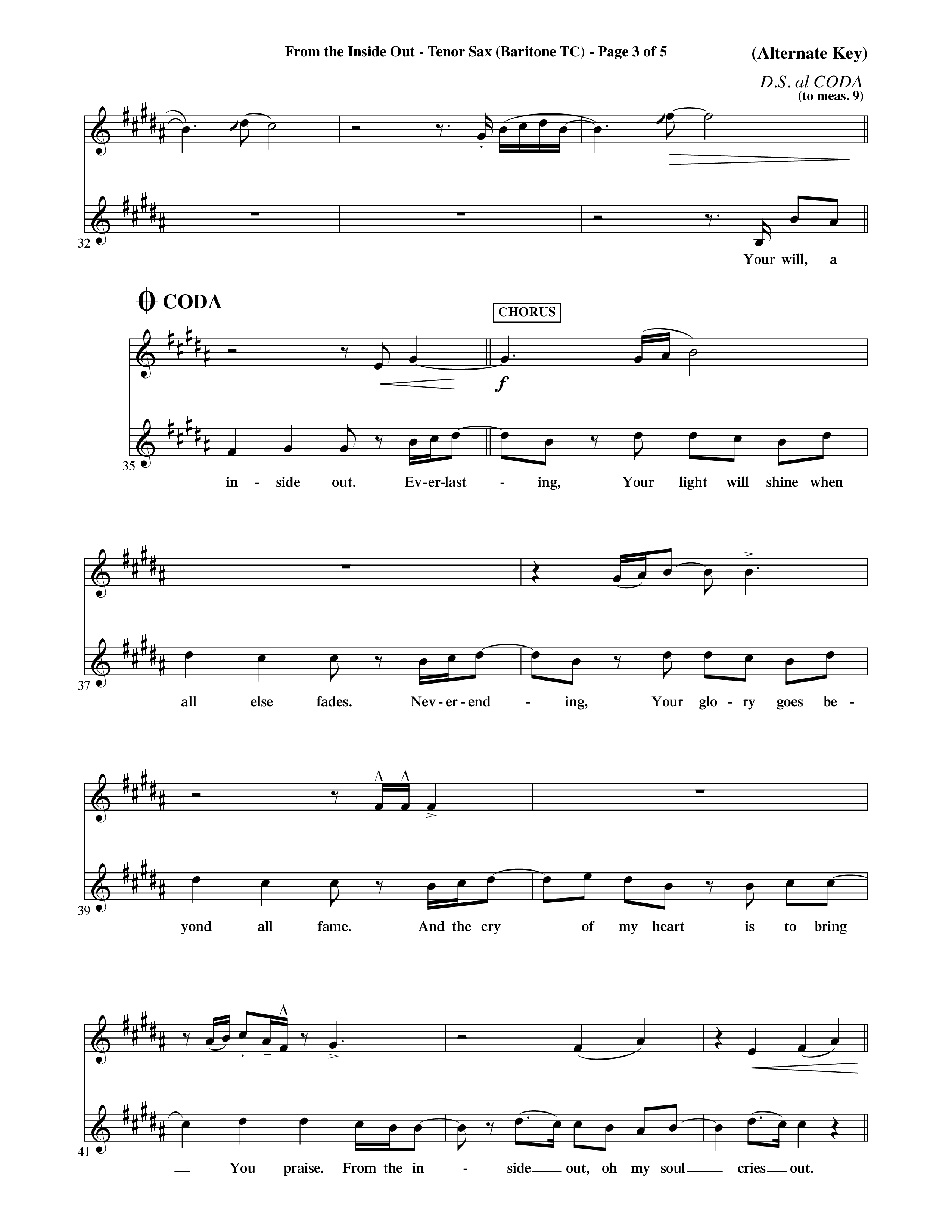 From The Inside Out (Choral Anthem SATB) Tenor Sax/Baritone T.C. (Word Music Choral / Orch. David Shipps)