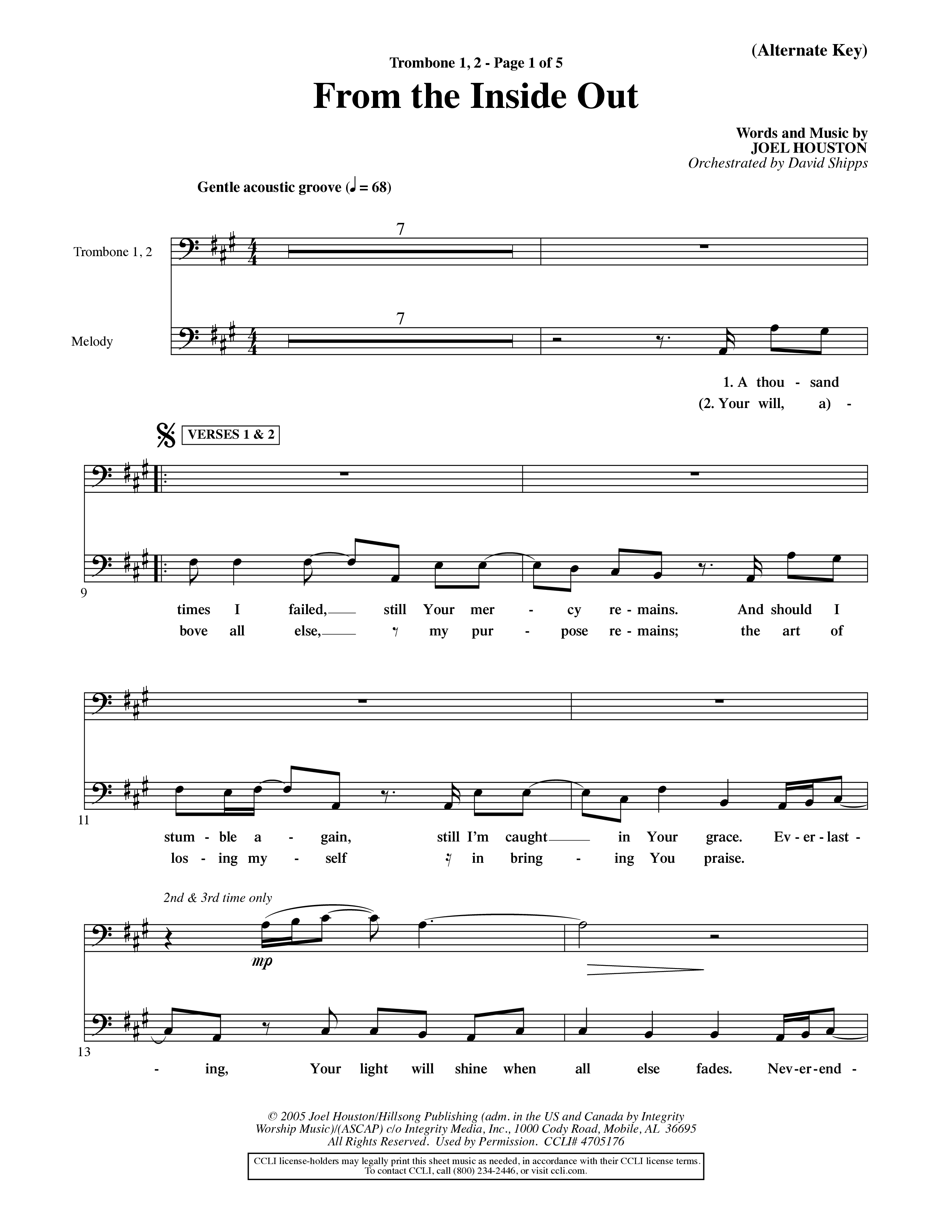 From The Inside Out (Choral Anthem SATB) Trombone 1/2 (Word Music Choral / Orch. David Shipps)