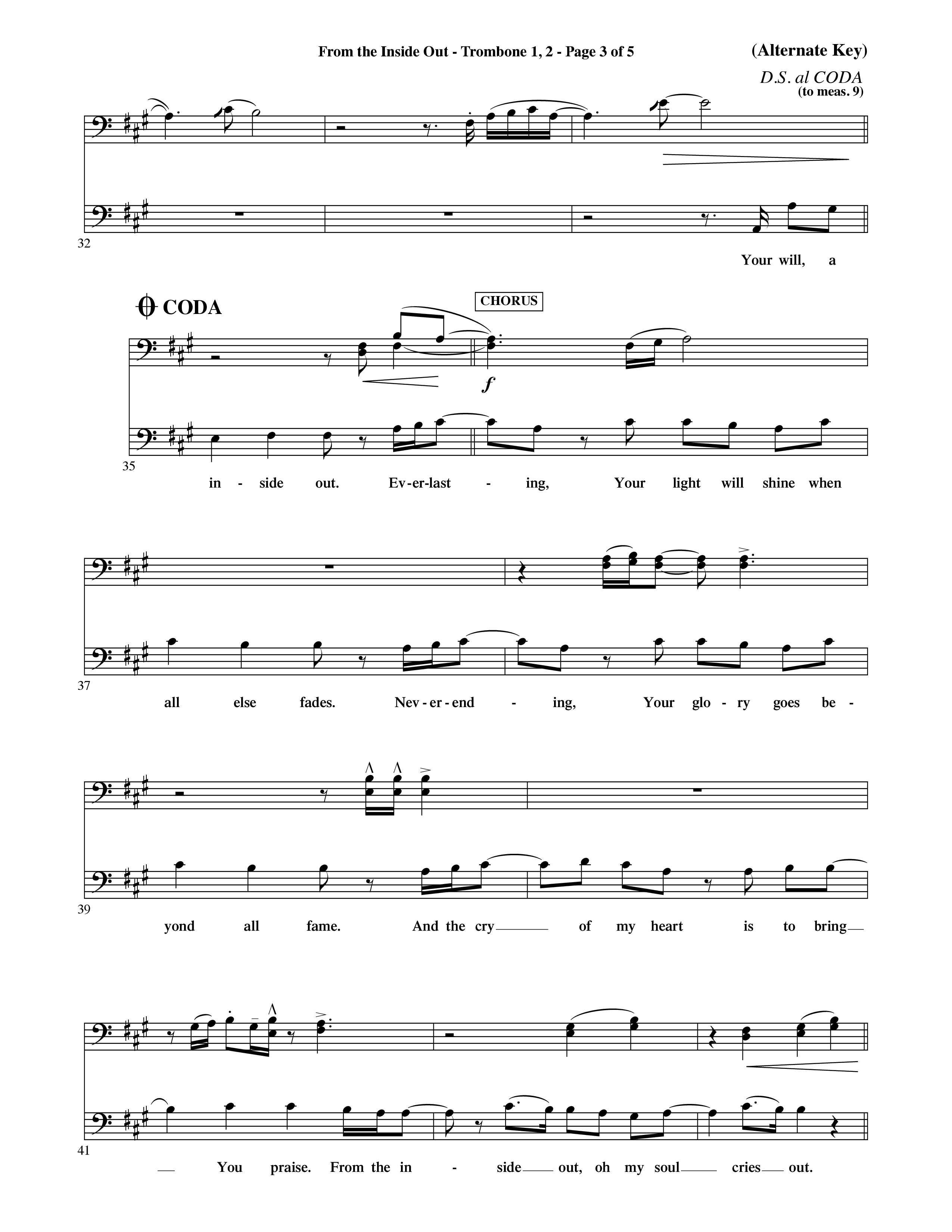 From The Inside Out (Choral Anthem SATB) Trombone 1/2 (Word Music Choral / Orch. David Shipps)