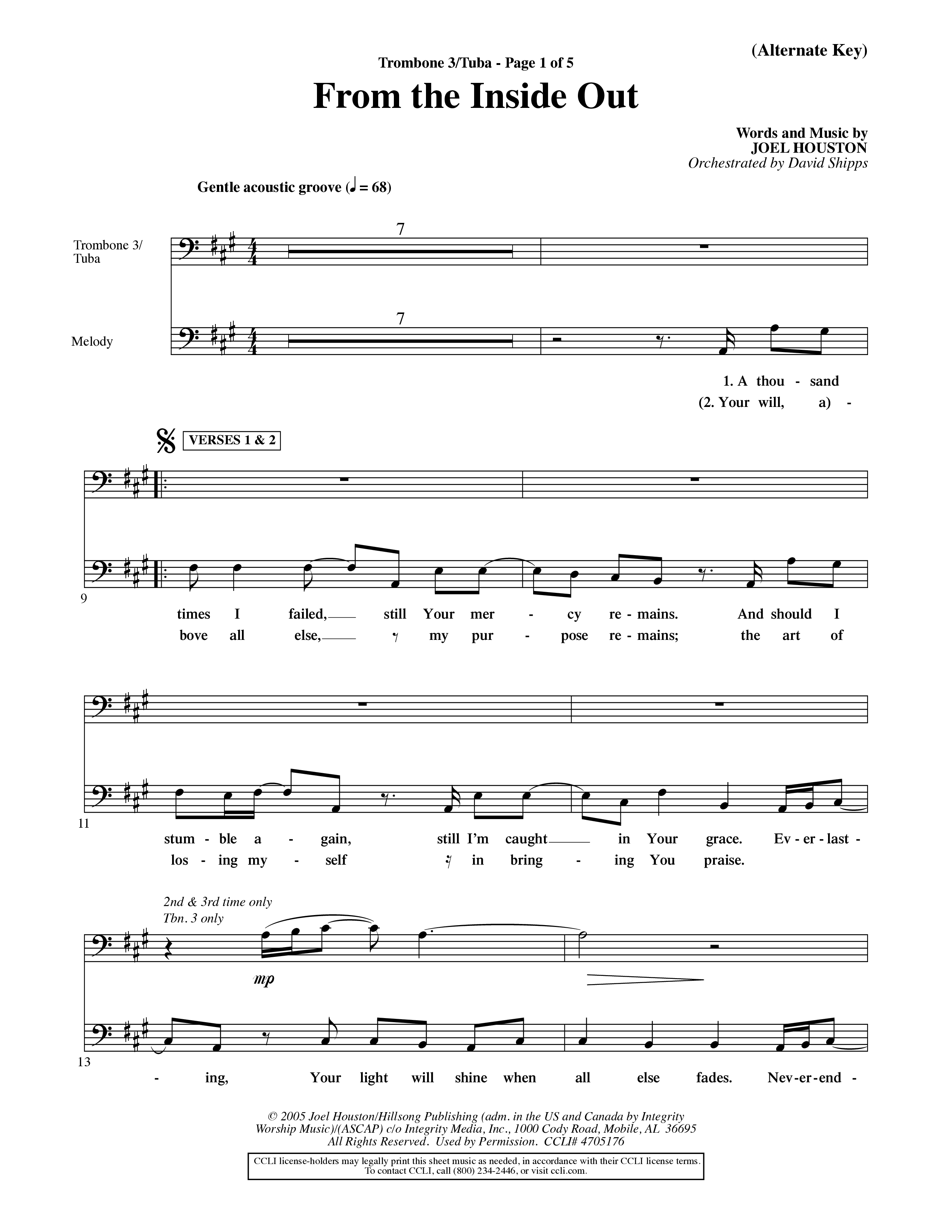 From The Inside Out (Choral Anthem SATB) Trombone 3/Tuba (Word Music Choral / Orch. David Shipps)
