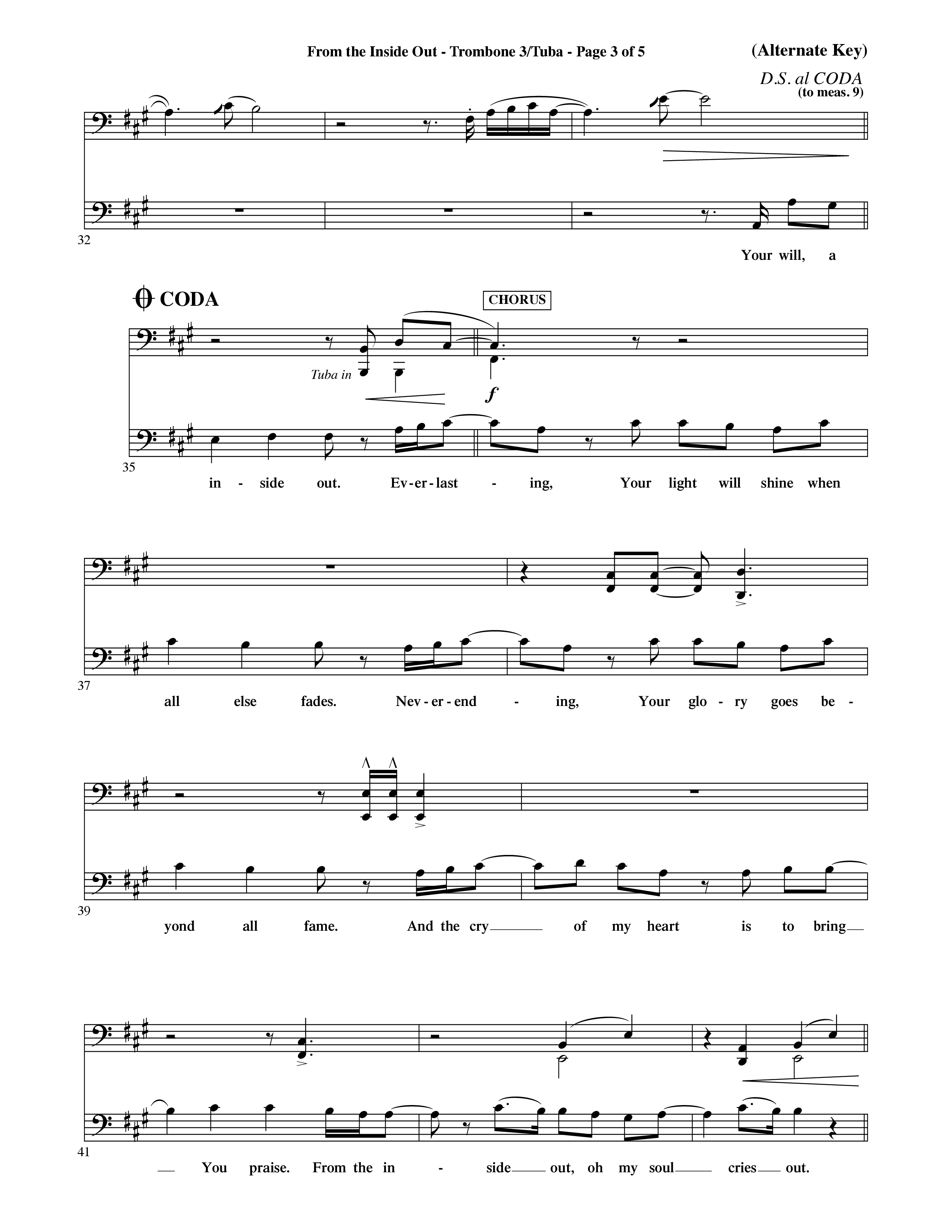 From The Inside Out (Choral Anthem SATB) Trombone 3/Tuba (Word Music Choral / Orch. David Shipps)