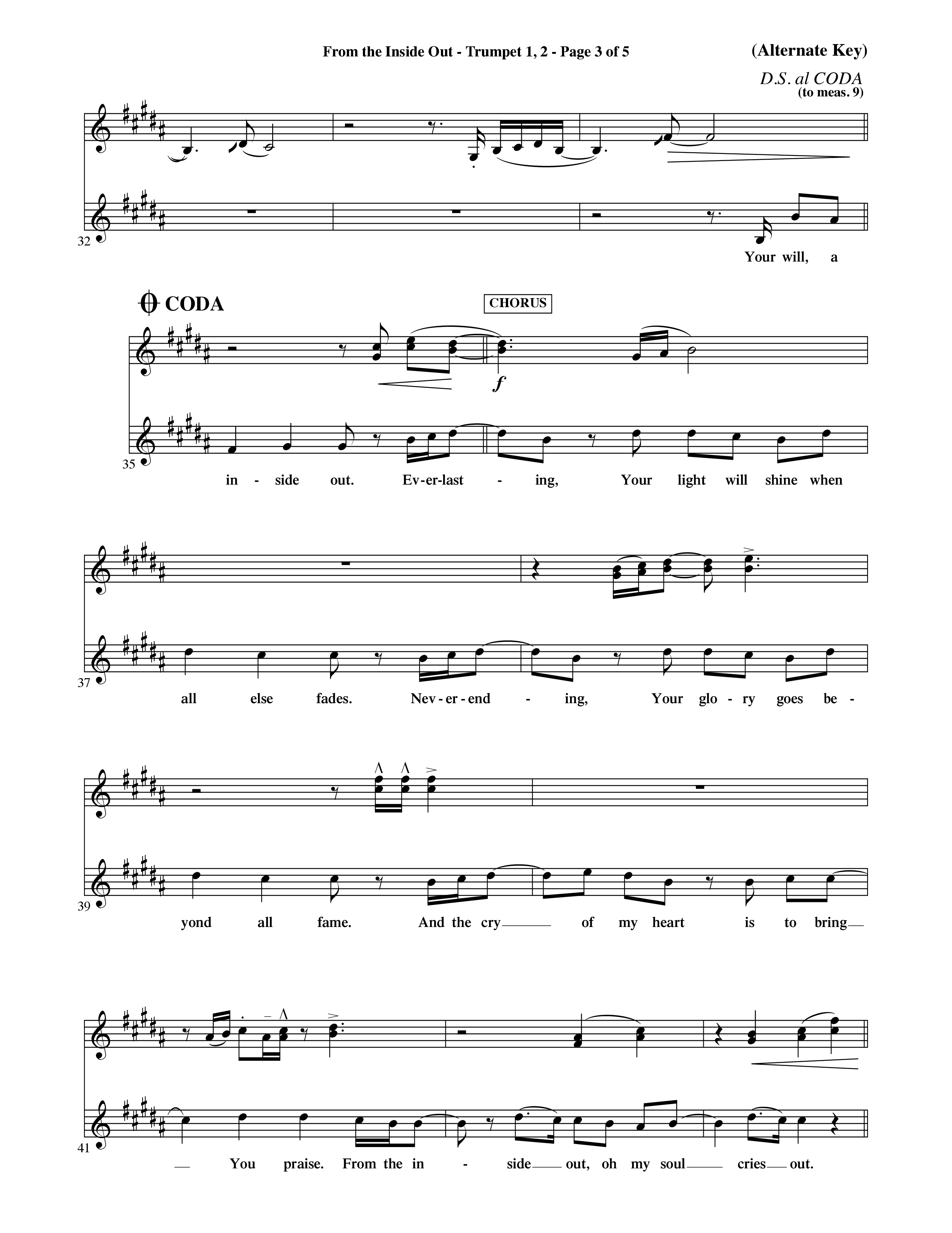 From The Inside Out (Choral Anthem SATB) Trumpet 1,2 (Word Music Choral / Orch. David Shipps)