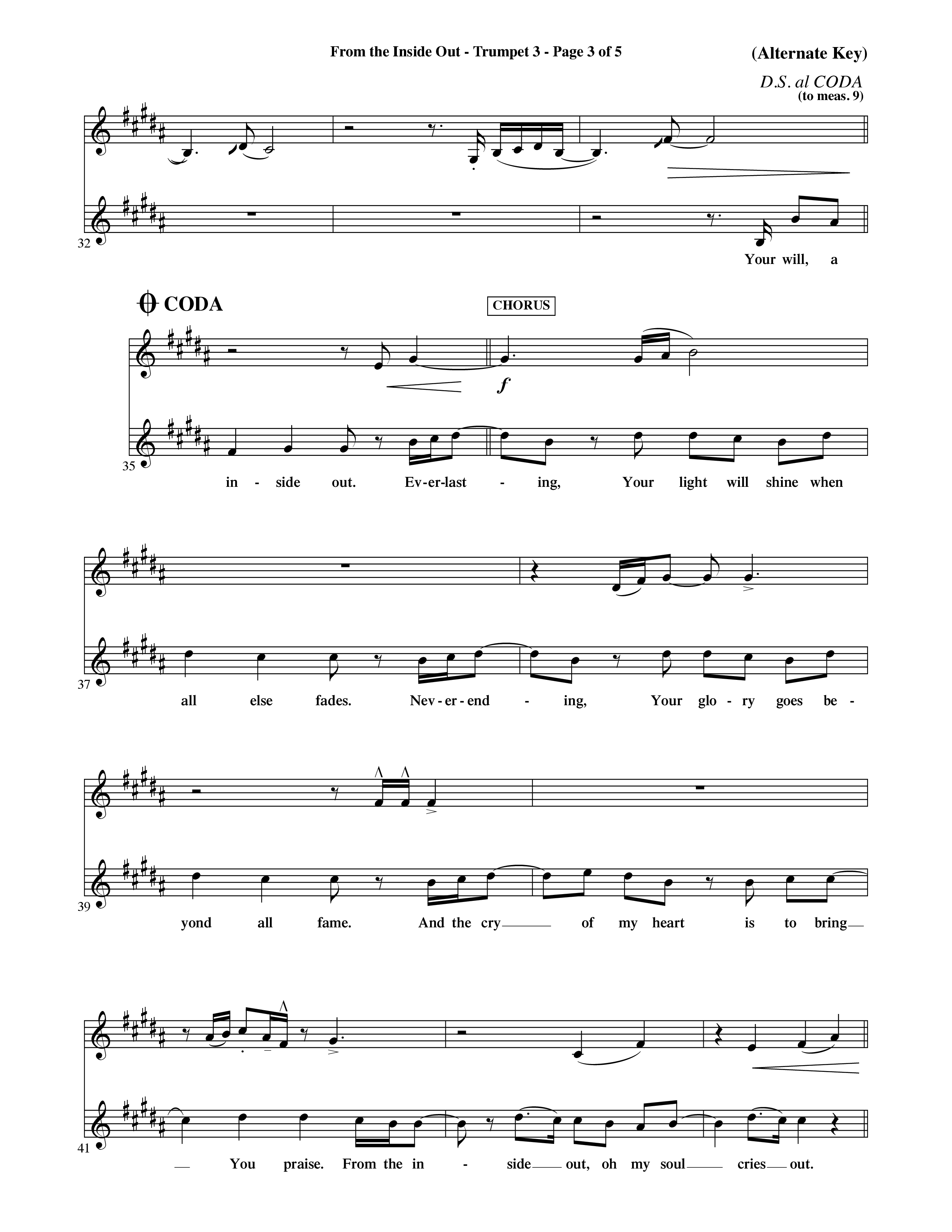 From The Inside Out (Choral Anthem SATB) Trumpet 3 (Word Music Choral / Orch. David Shipps)