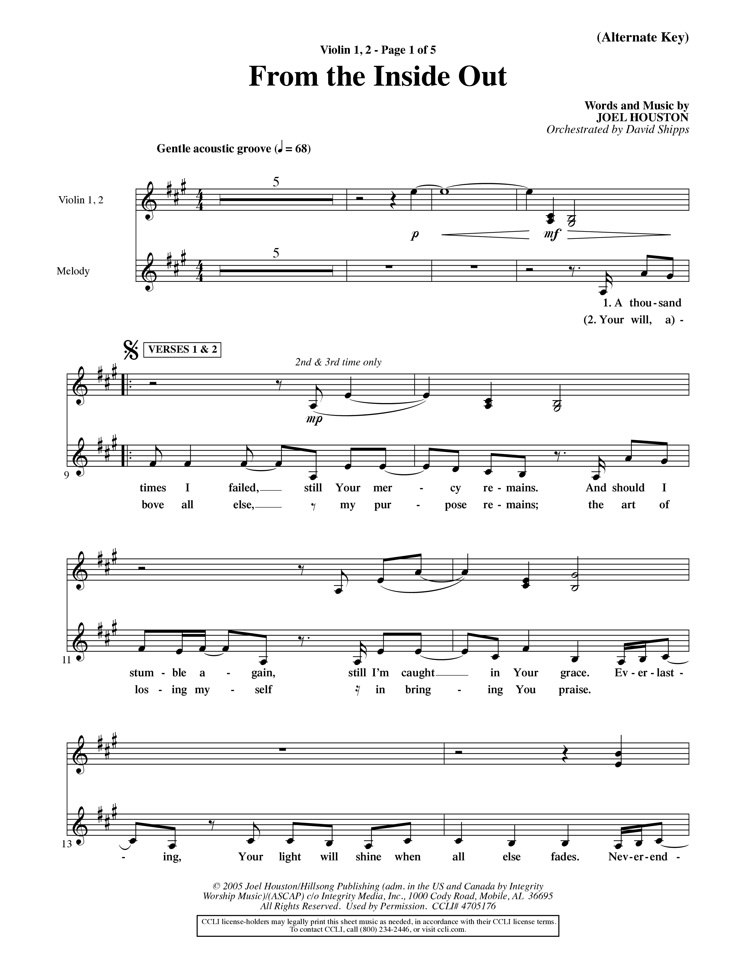 From The Inside Out (Choral Anthem SATB) Violin 1/2 (Word Music Choral / Orch. David Shipps)