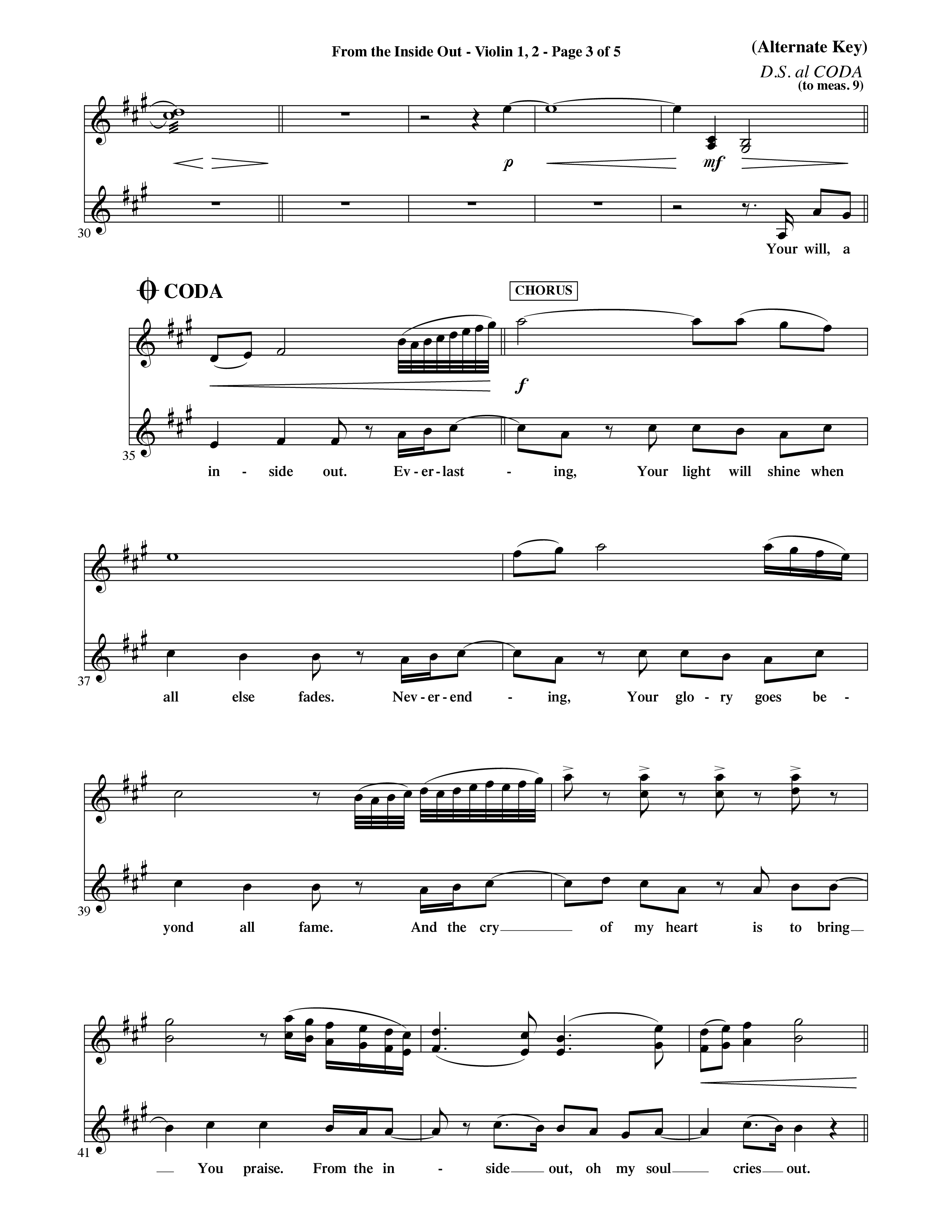 From The Inside Out (Choral Anthem SATB) Violin 1/2 (Word Music Choral / Orch. David Shipps)