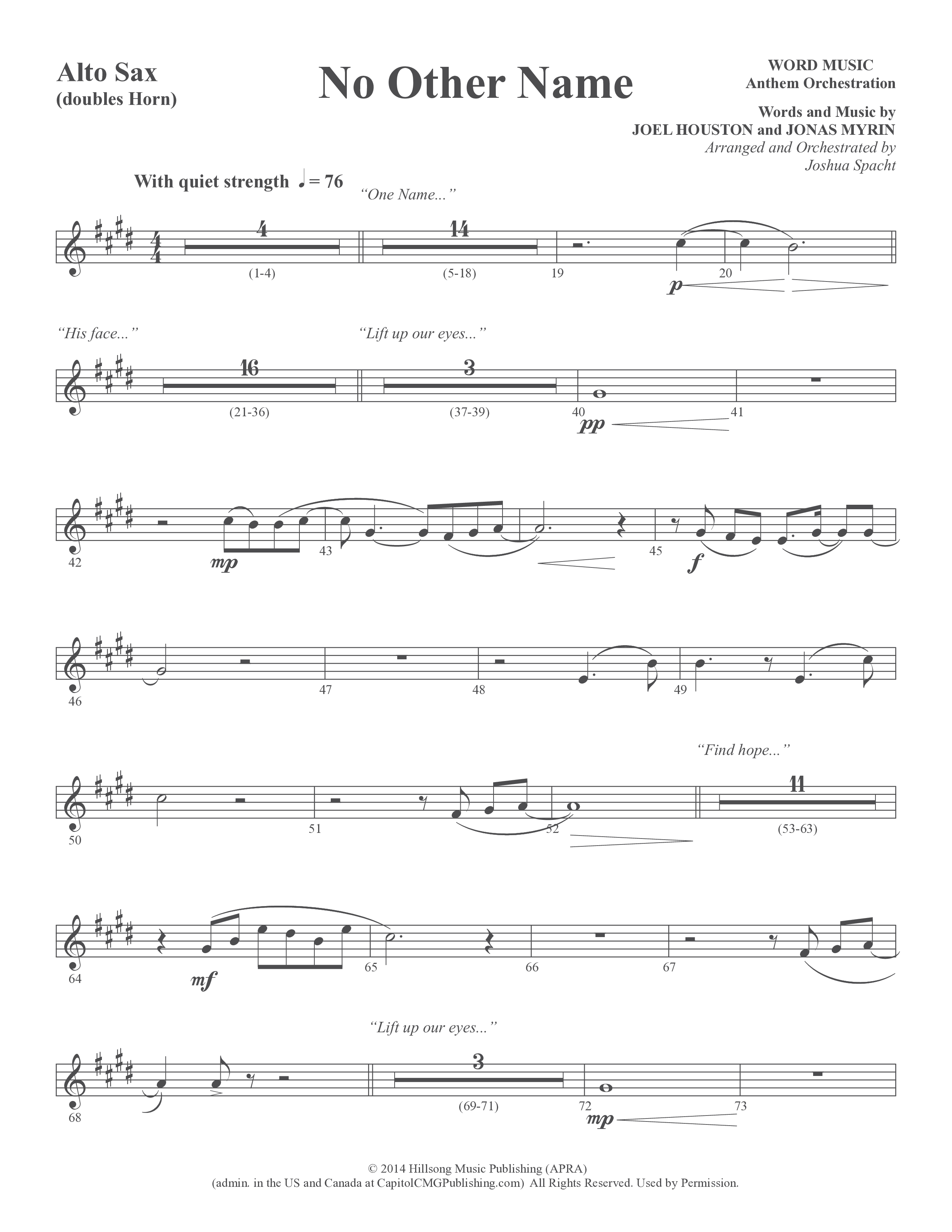 No Other Name (Choral Anthem SATB) Alto Sax (Word Music Choral / Arr. Joshua Spacht)