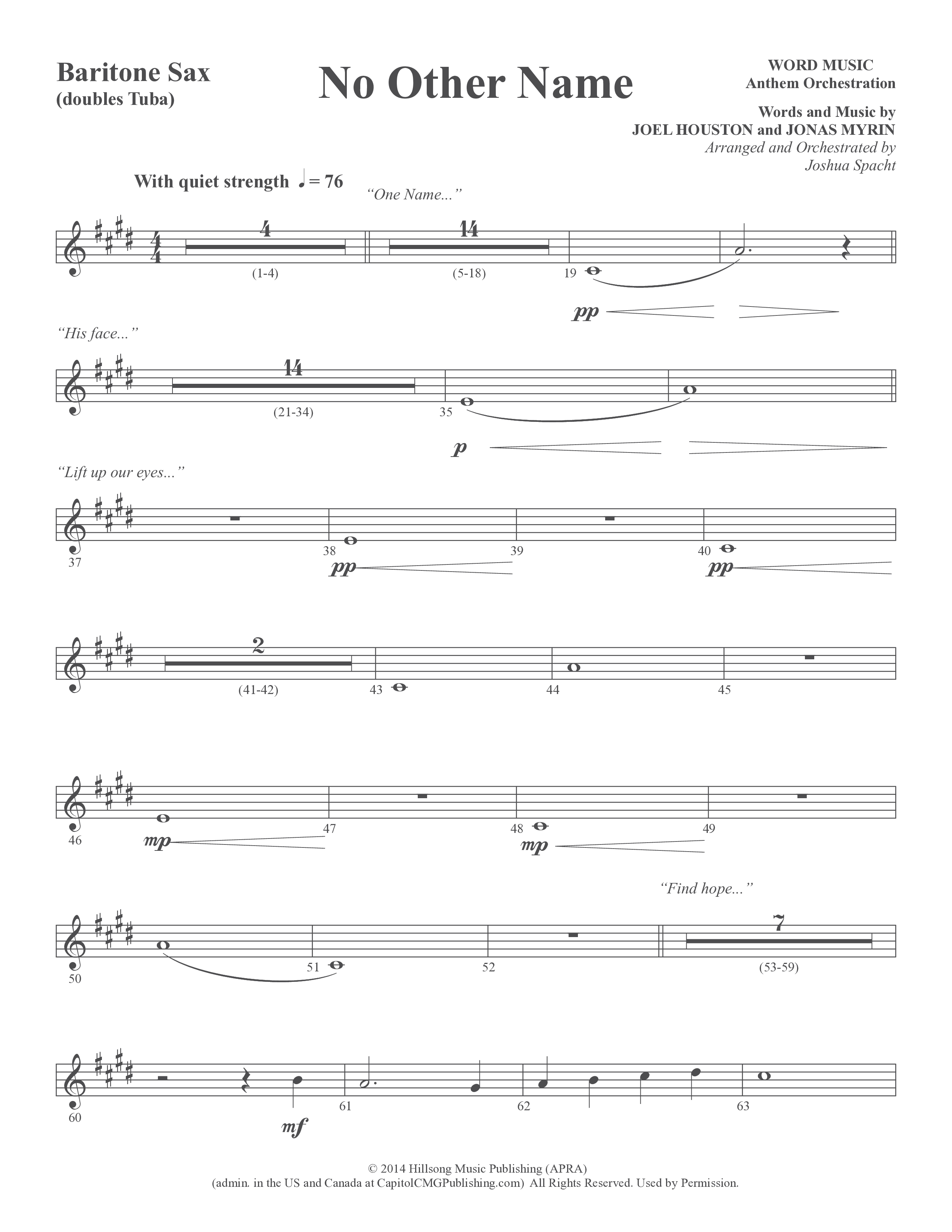 No Other Name (Choral Anthem SATB) Bari Sax (Word Music Choral / Arr. Joshua Spacht)
