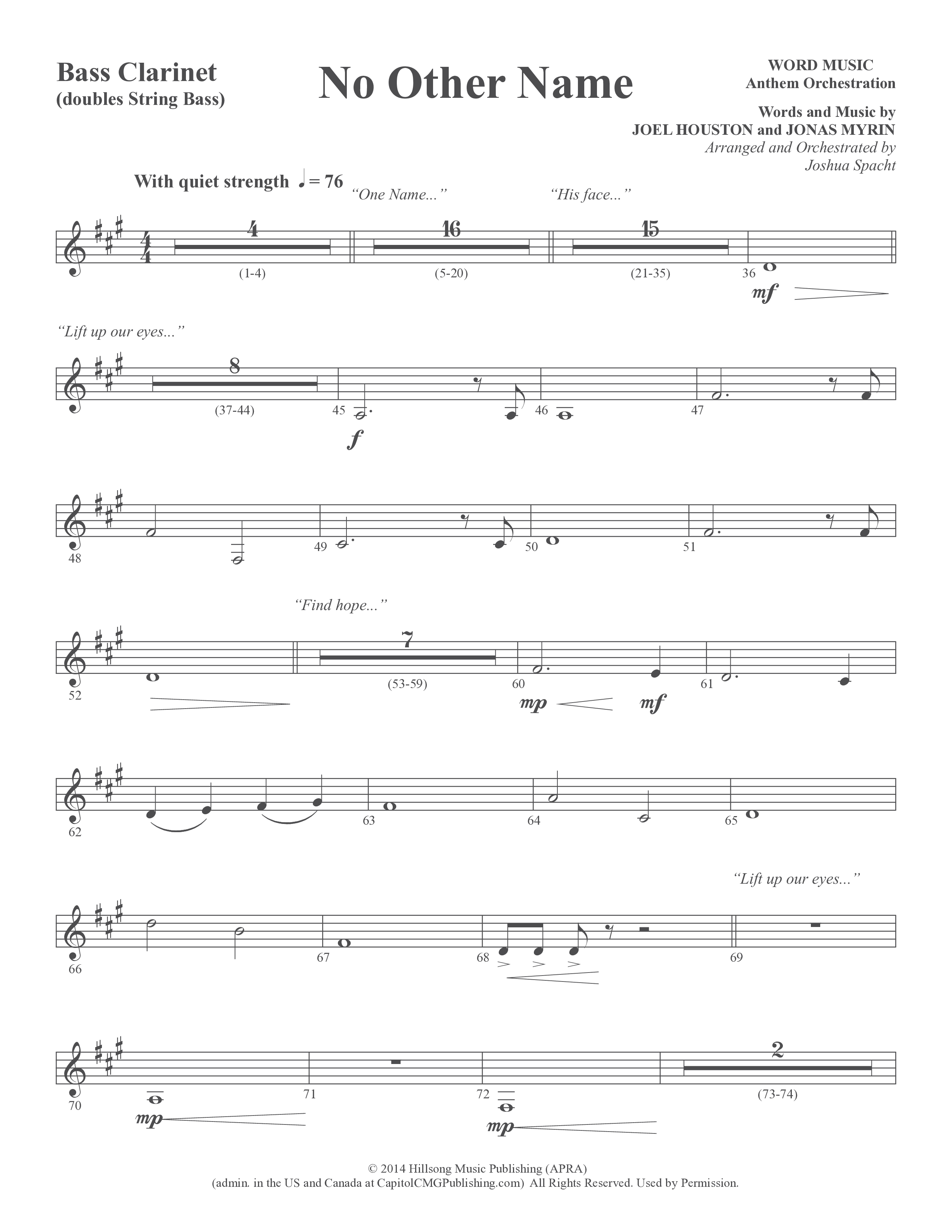 No Other Name (Choral Anthem SATB) Bass Clarinet (Word Music Choral / Arr. Joshua Spacht)