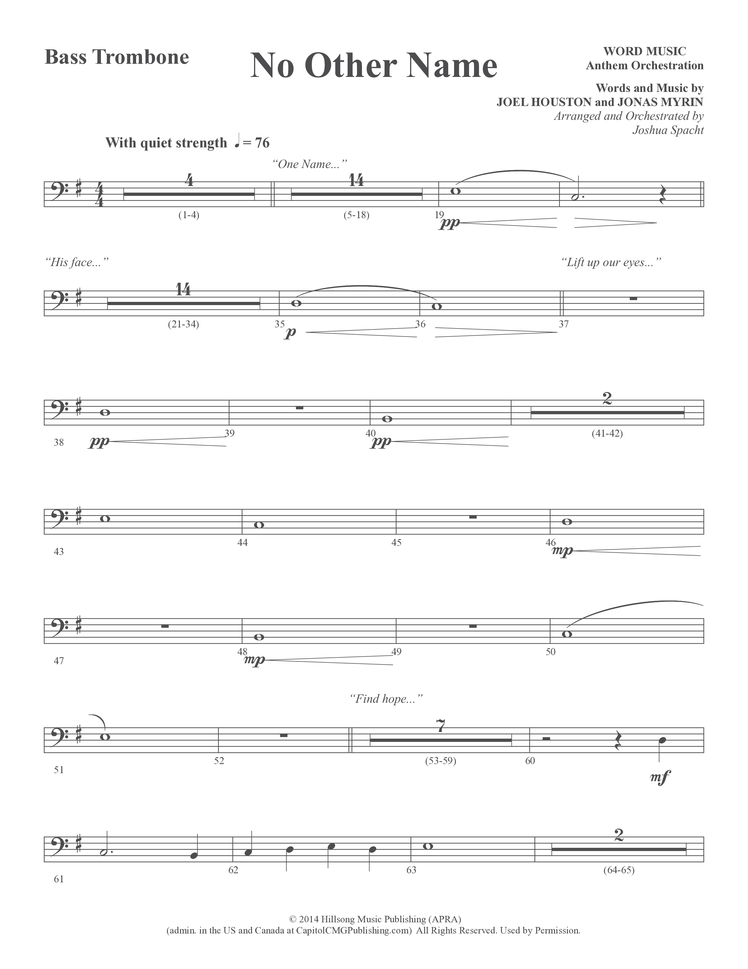 No Other Name (Choral Anthem SATB) Bass Trombone (Word Music Choral / Arr. Joshua Spacht)