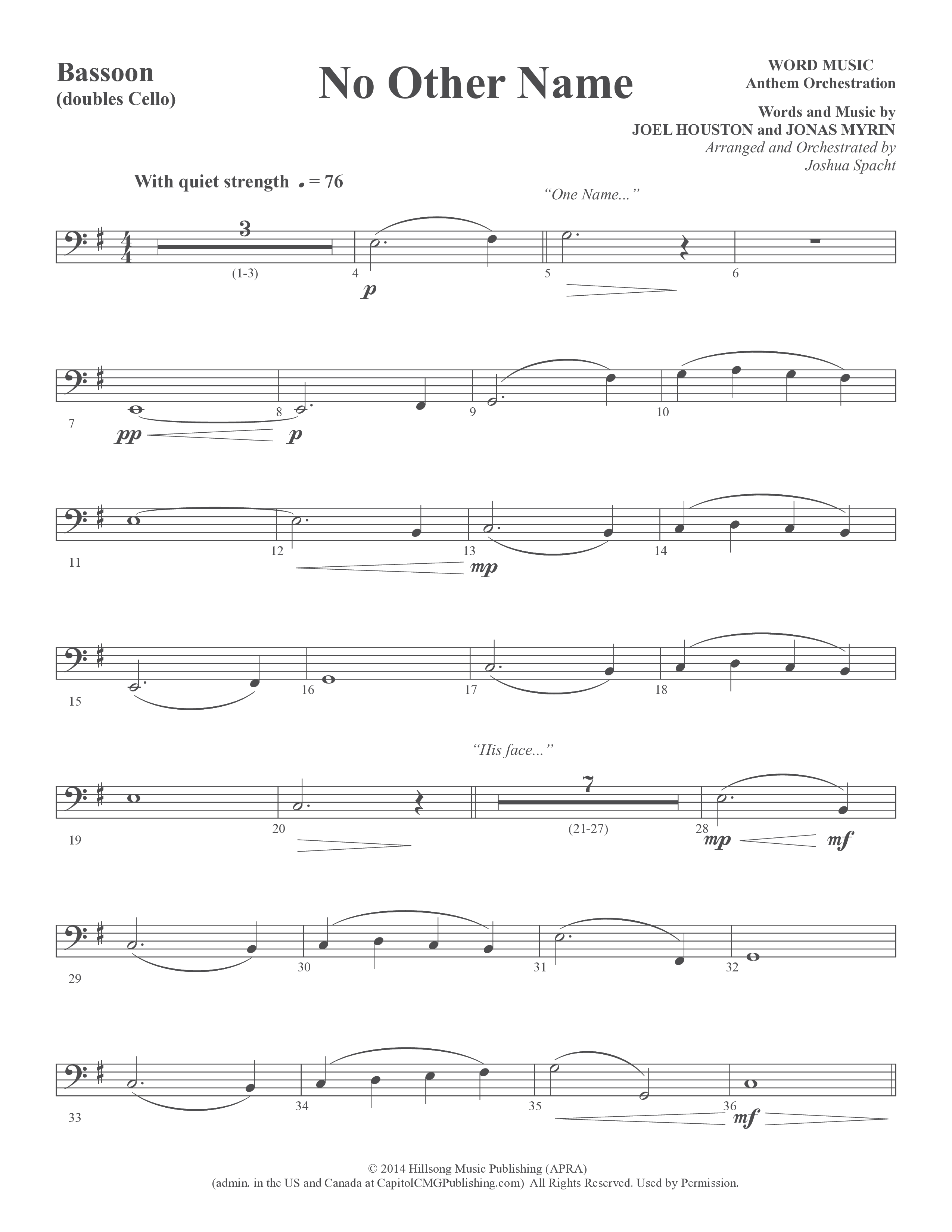 No Other Name (Choral Anthem SATB) Bassoon (Word Music Choral / Arr. Joshua Spacht)
