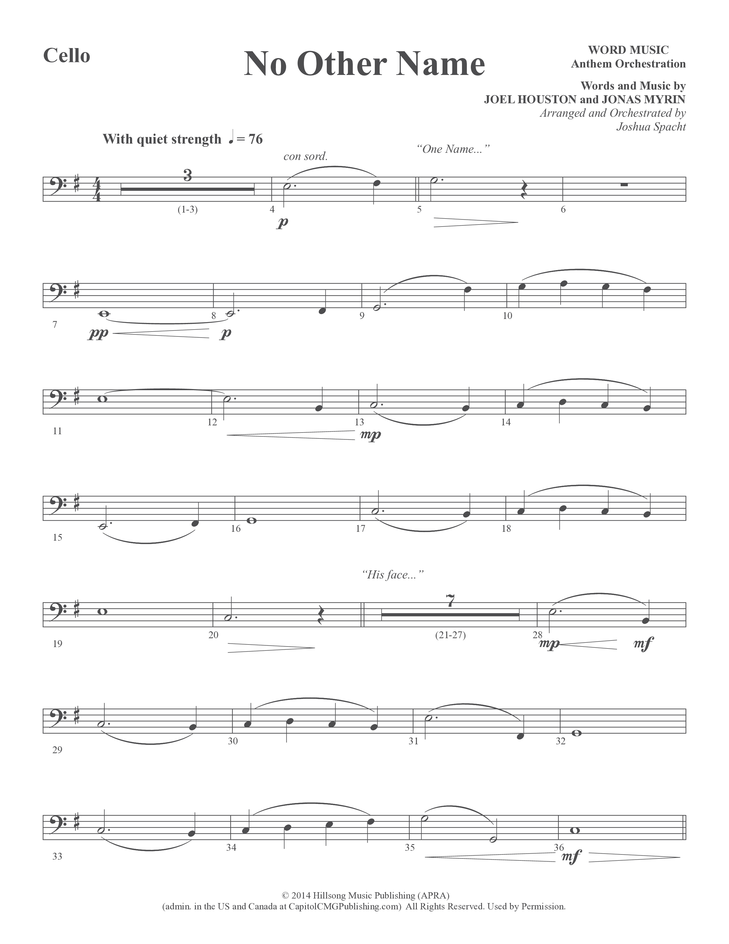 No Other Name (Choral Anthem SATB) Cello (Word Music Choral / Arr. Joshua Spacht)