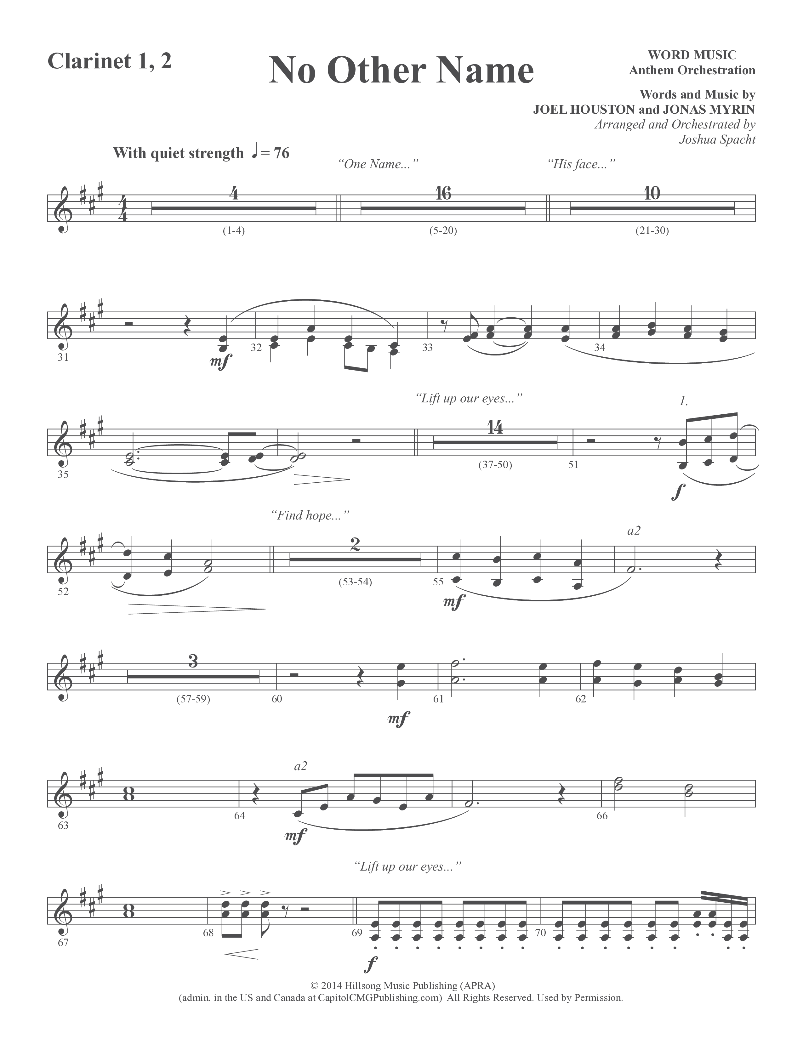 No Other Name (Choral Anthem SATB) Clarinet 1/2 (Word Music Choral / Arr. Joshua Spacht)