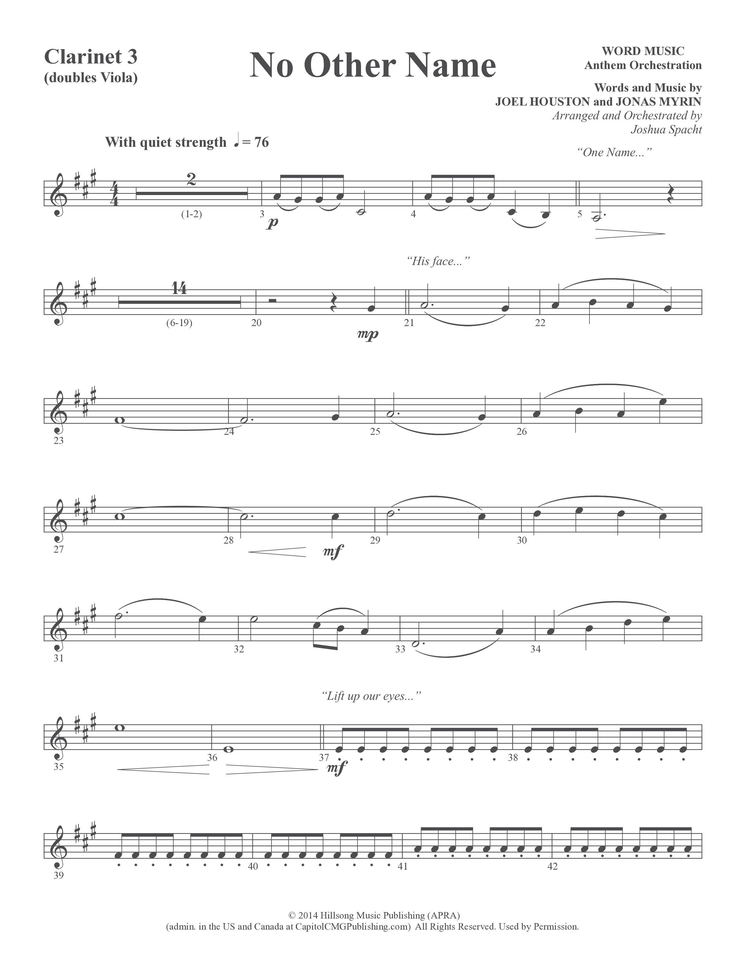No Other Name (Choral Anthem SATB) Clarinet 3 (Word Music Choral / Arr. Joshua Spacht)