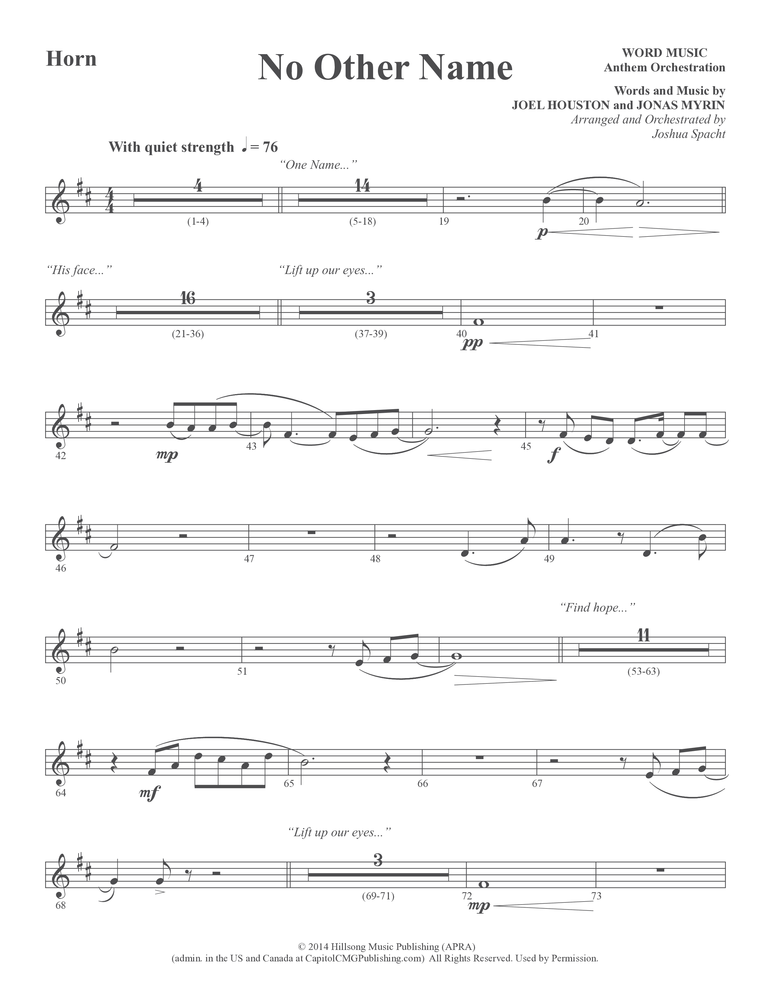 No Other Name (Choral Anthem SATB) French Horn (Word Music Choral / Arr. Joshua Spacht)