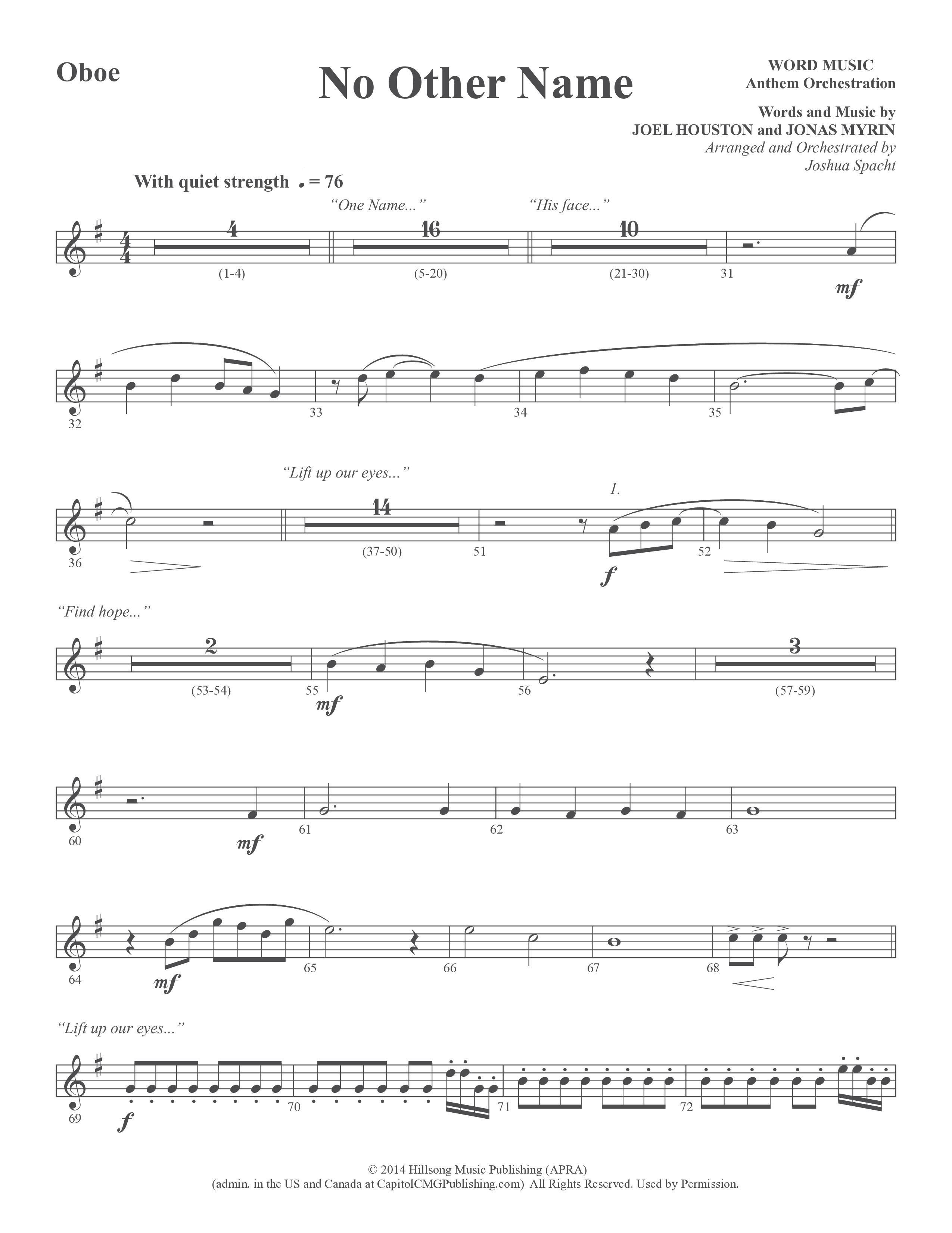 No Other Name (Choral Anthem SATB) Oboe (Word Music Choral / Arr. Joshua Spacht)