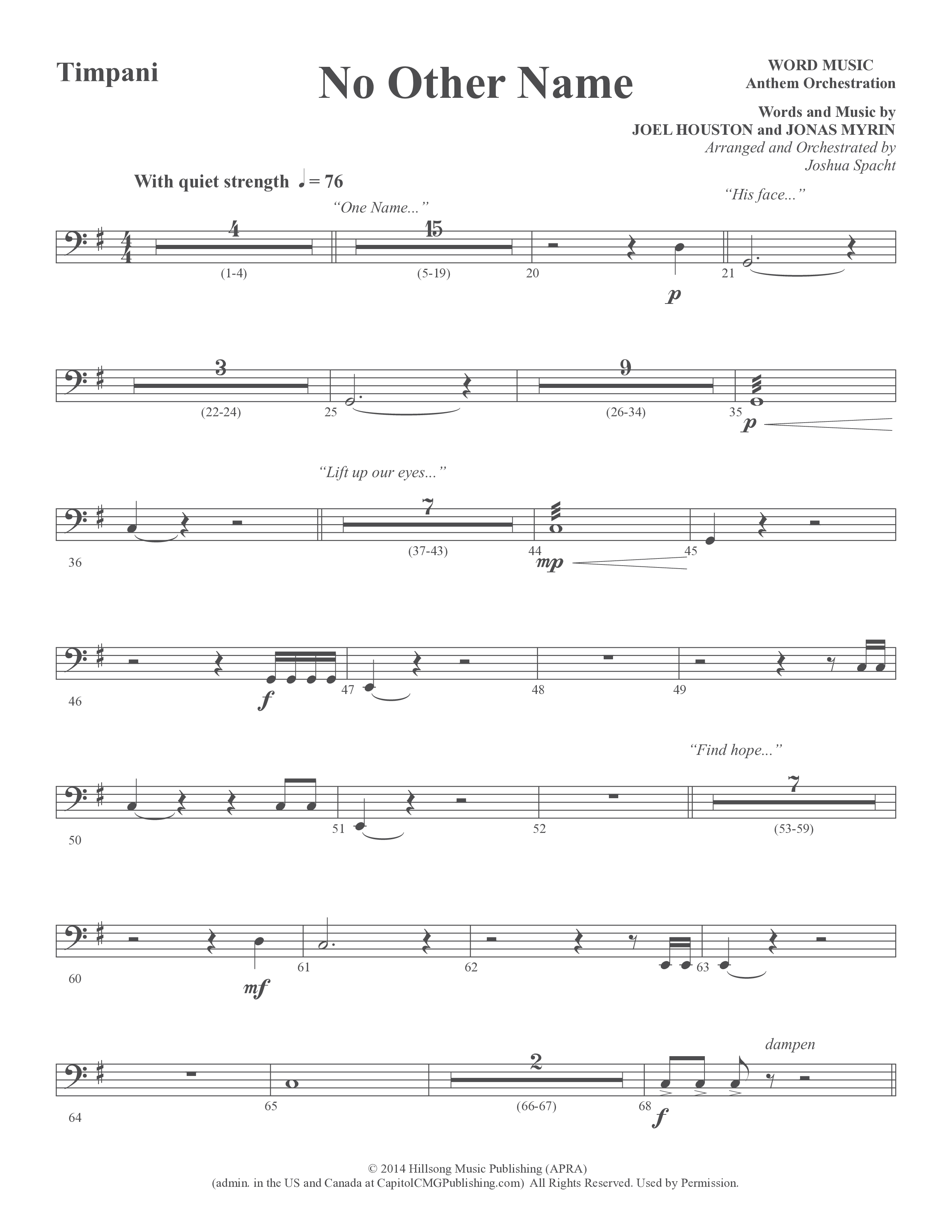 No Other Name (Choral Anthem SATB) Percussion (Word Music Choral / Arr. Joshua Spacht)