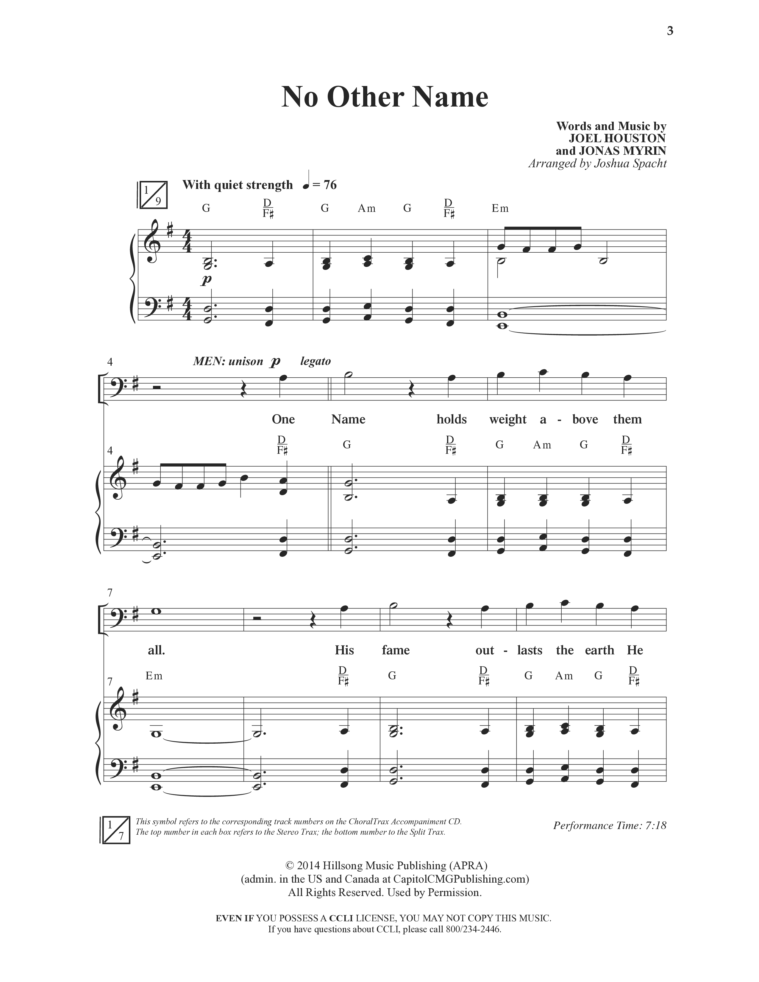 No Other Name (Choral Anthem SATB) Anthem (SATB/Piano) (Word Music Choral / Arr. Joshua Spacht)