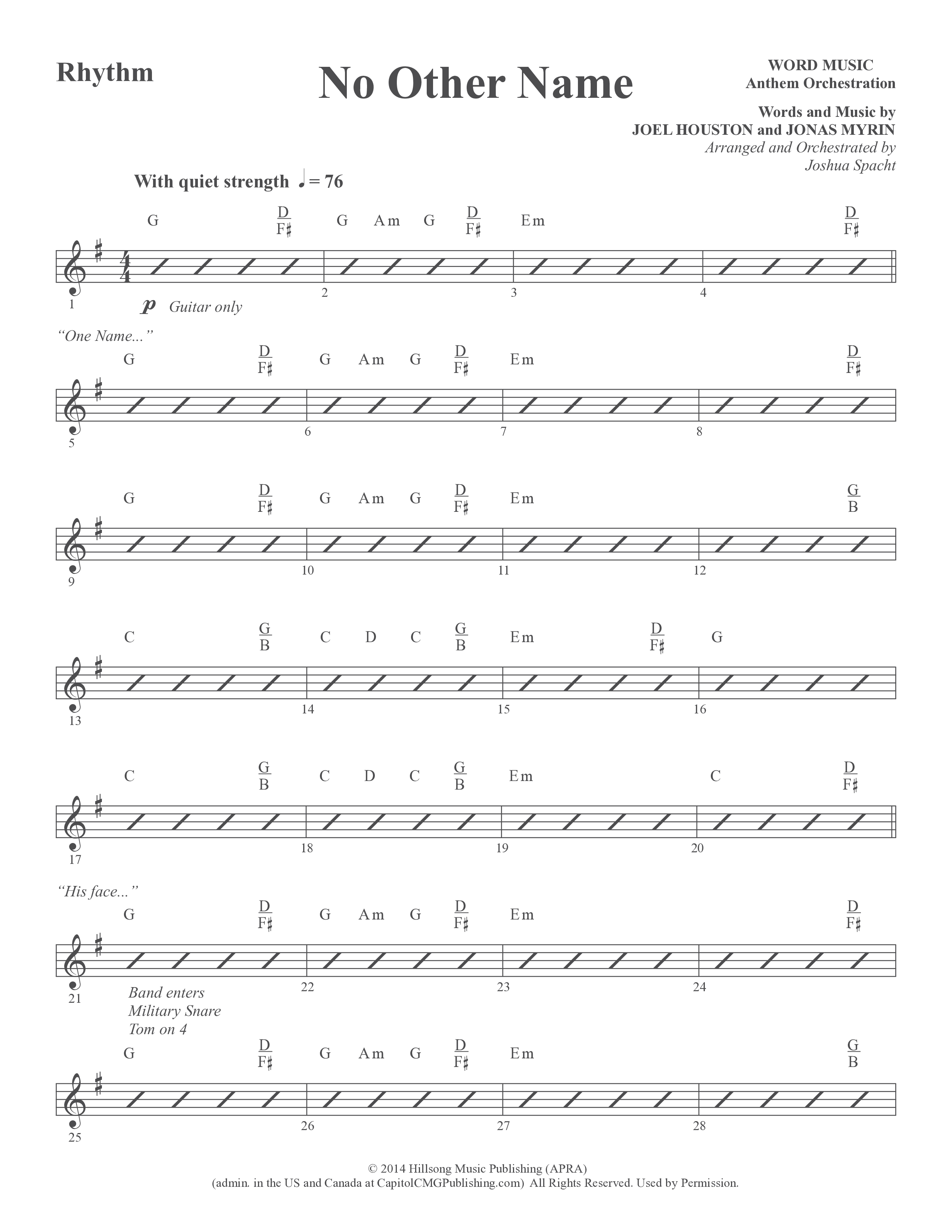 No Other Name (Choral Anthem SATB) Rhythm Chart (Word Music Choral / Arr. Joshua Spacht)