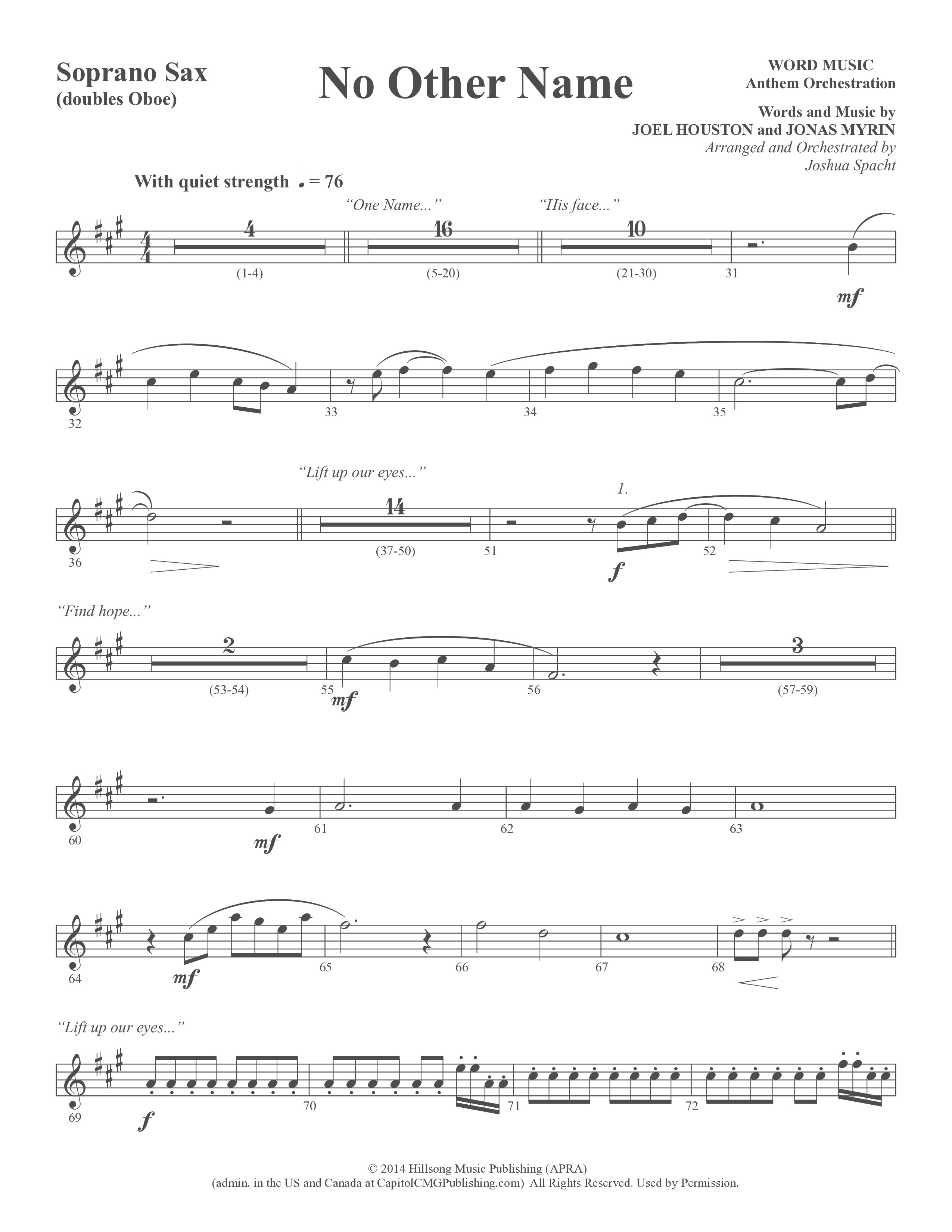 No Other Name (Choral Anthem SATB) Soprano Sax (Word Music Choral / Arr. Joshua Spacht)