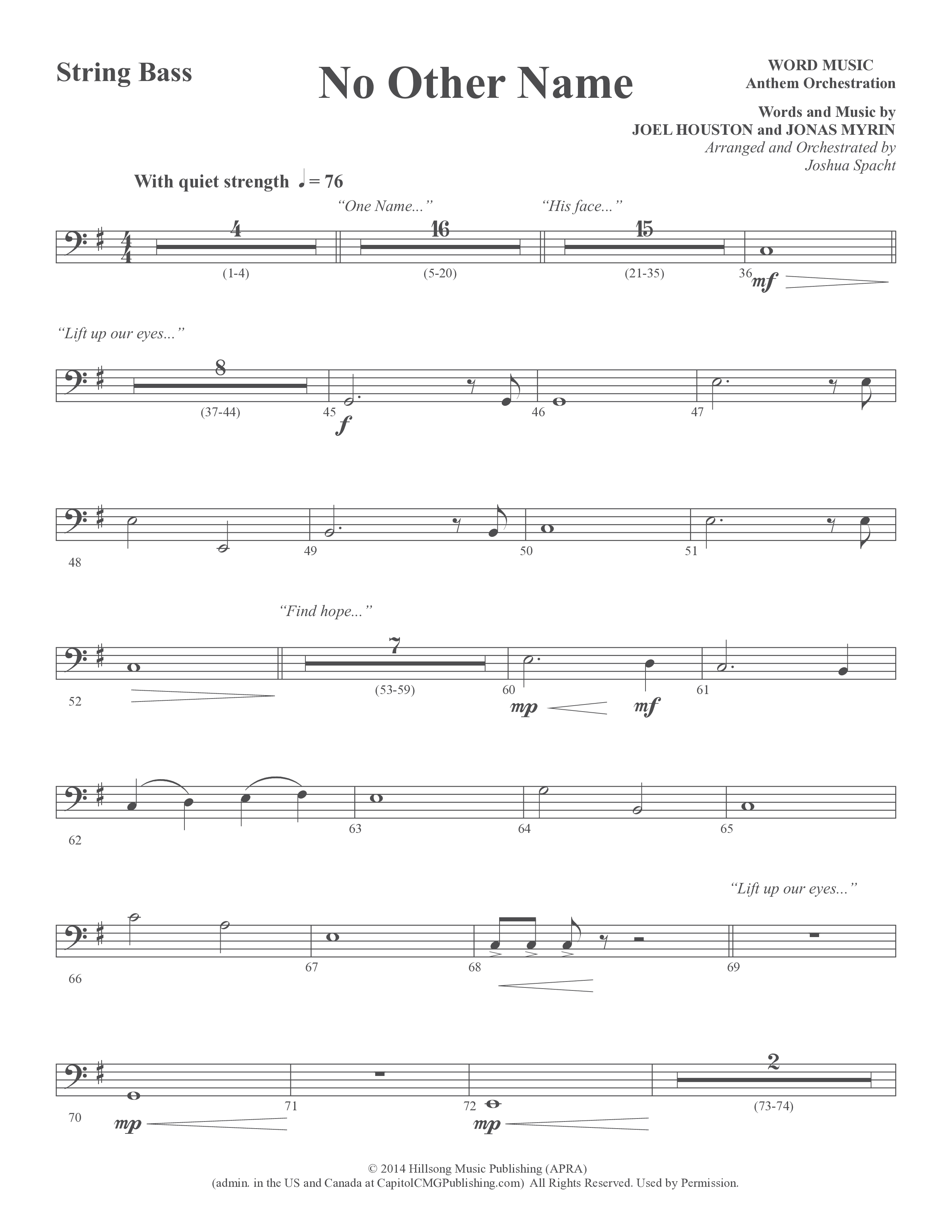 No Other Name (Choral Anthem SATB) String Bass (Word Music Choral / Arr. Joshua Spacht)