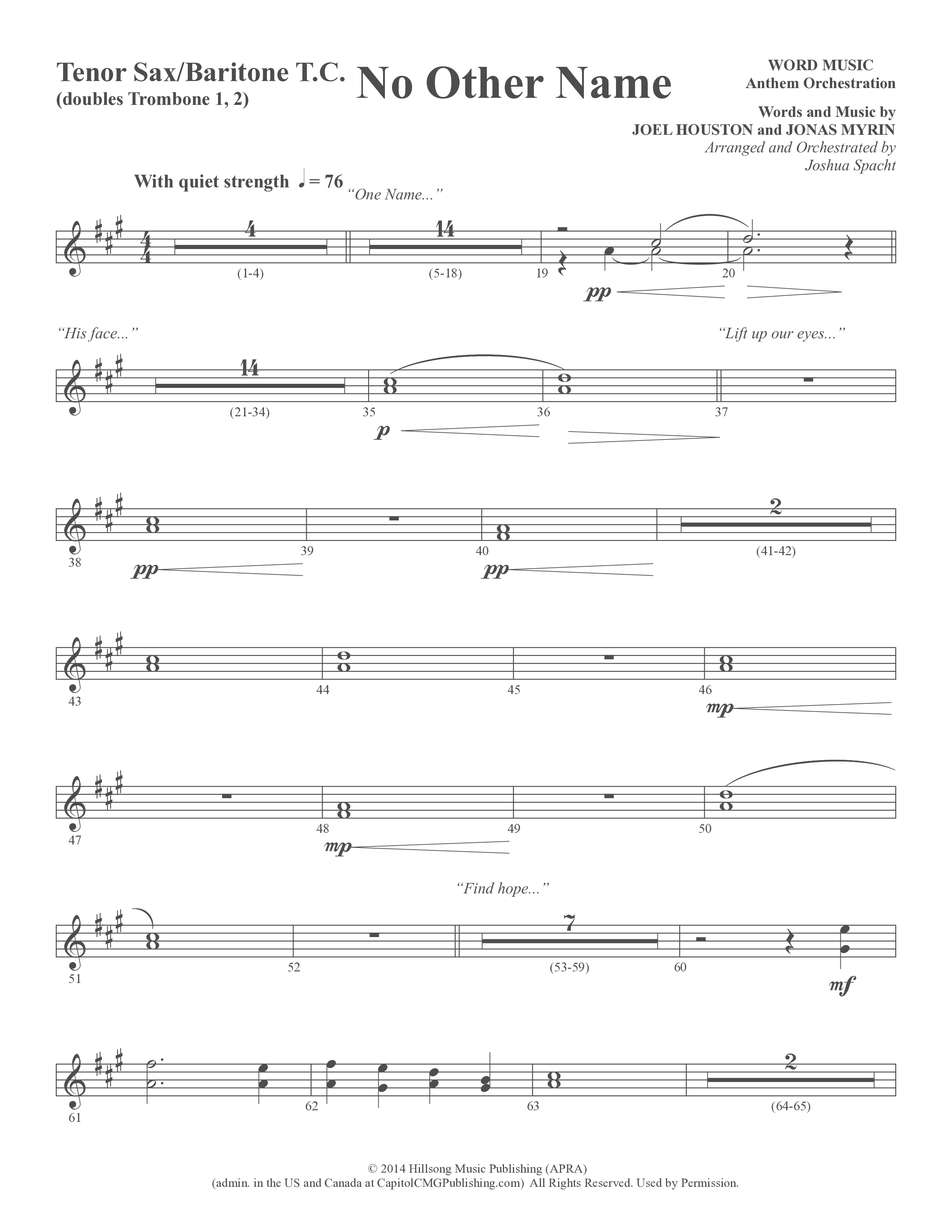 No Other Name (Choral Anthem SATB) Tenor Sax/Baritone T.C. (Word Music Choral / Arr. Joshua Spacht)