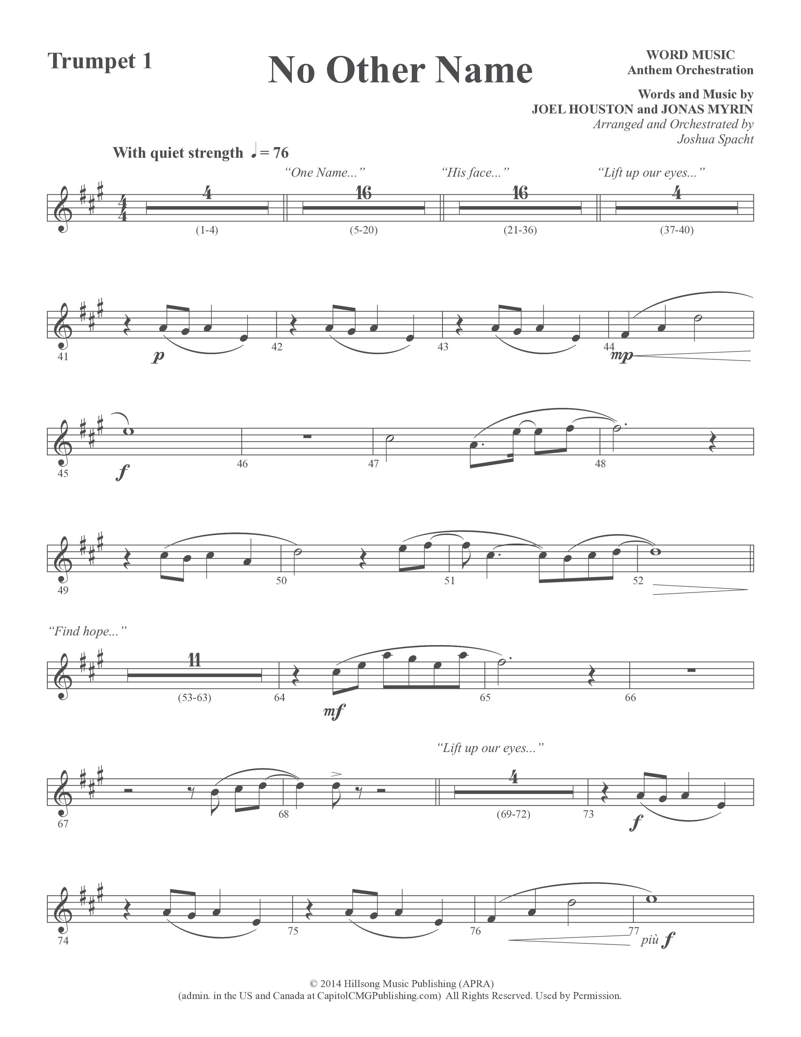 No Other Name (Choral Anthem SATB) Trumpet 1 (Word Music Choral / Arr. Joshua Spacht)