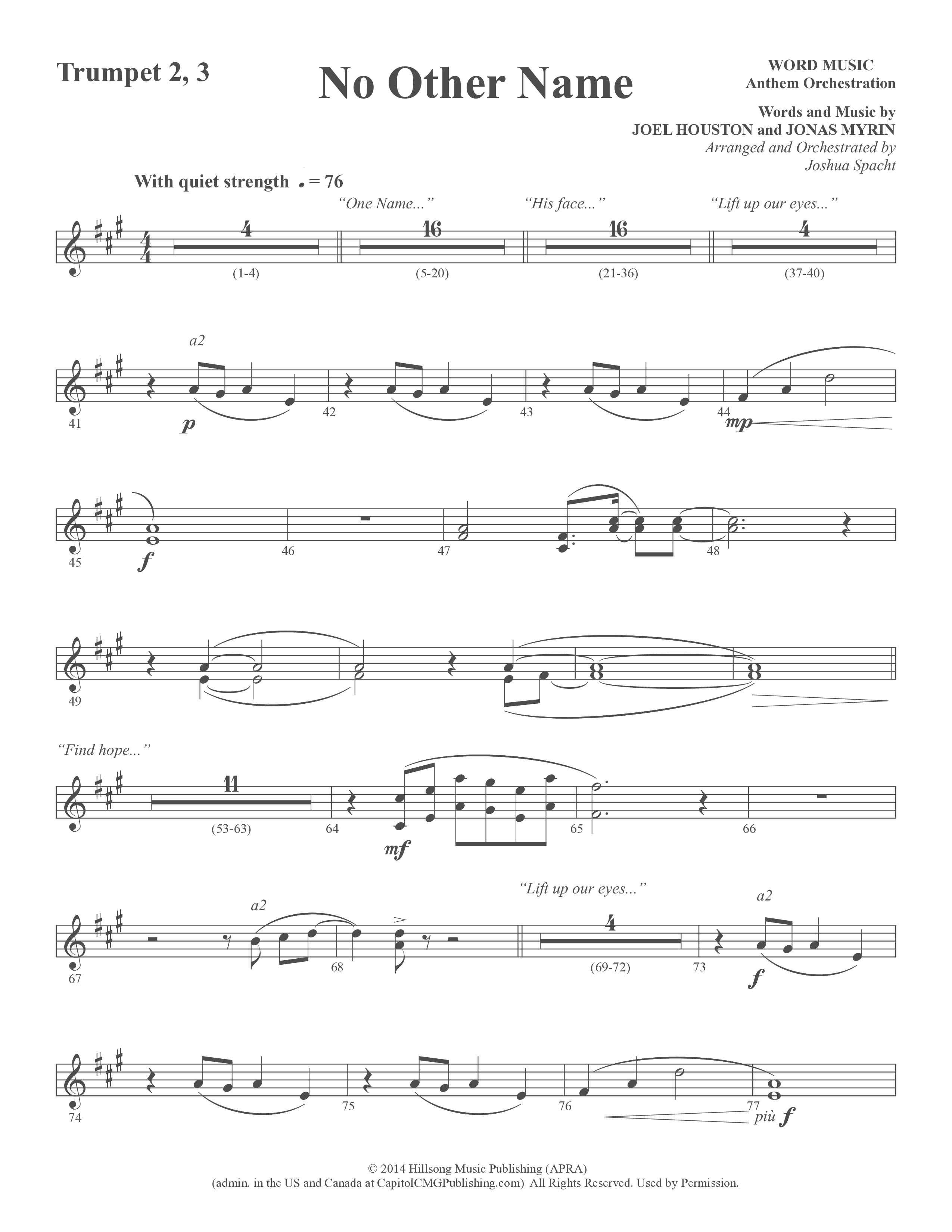 No Other Name (Choral Anthem SATB) Trumpet 2/3 (Word Music Choral / Arr. Joshua Spacht)
