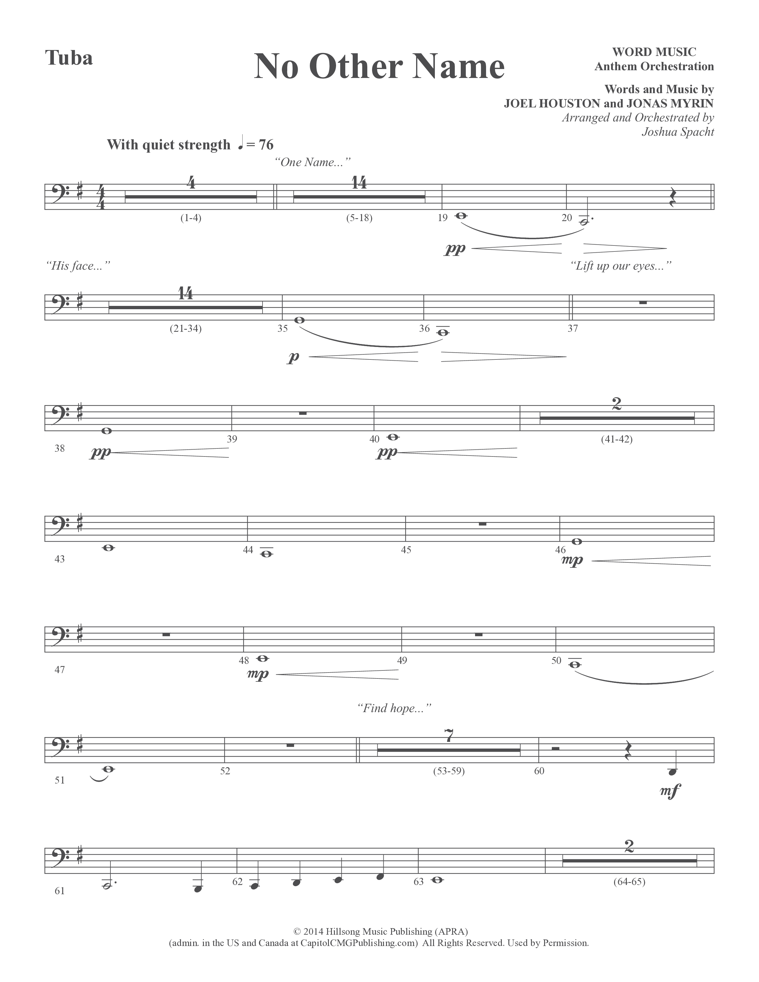 No Other Name (Choral Anthem SATB) Tuba (Word Music Choral / Arr. Joshua Spacht)
