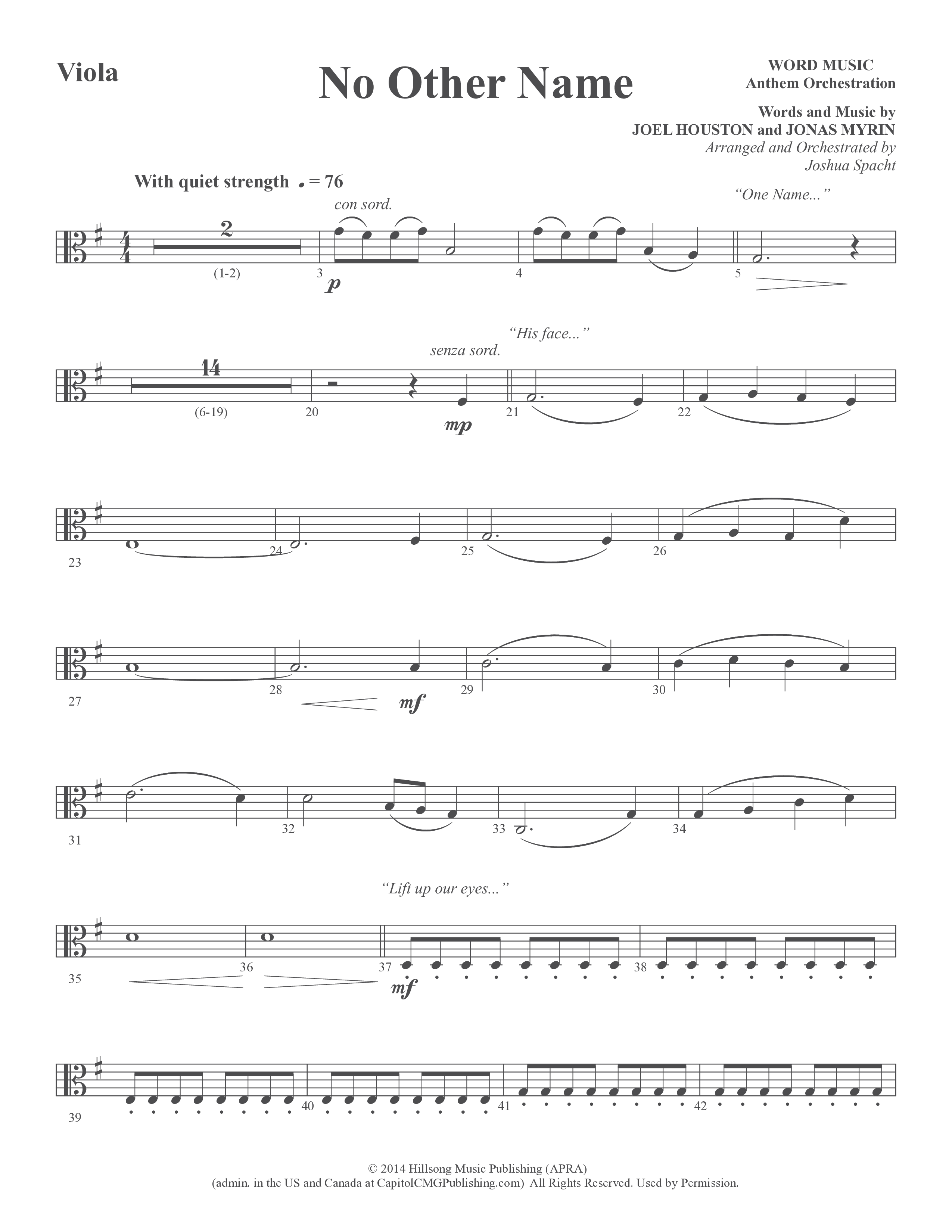 No Other Name (Choral Anthem SATB) Viola (Word Music Choral / Arr. Joshua Spacht)