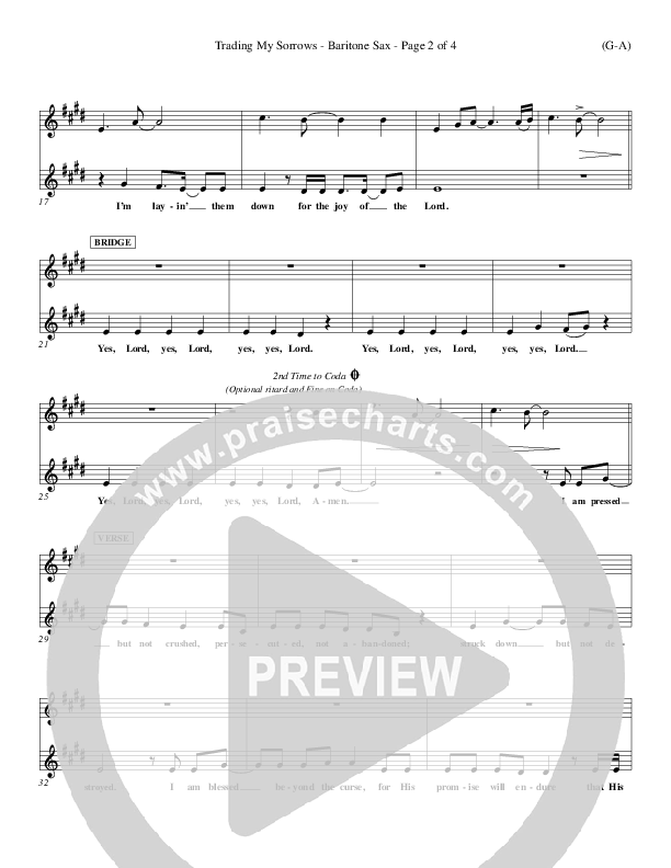 Trading My Sorrows Bari Sax (Darrell Evans)