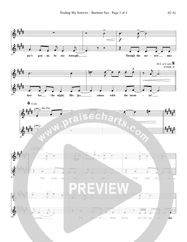 Trading My Sorrows Bari Sax (Darrell Evans)