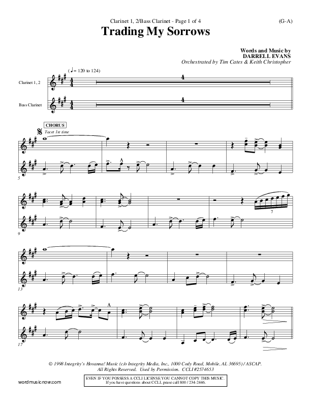Trading My Sorrows Clarinet 1/2 (Darrell Evans)