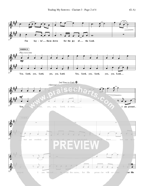 Trading My Sorrows Clarinet 3 (Darrell Evans)