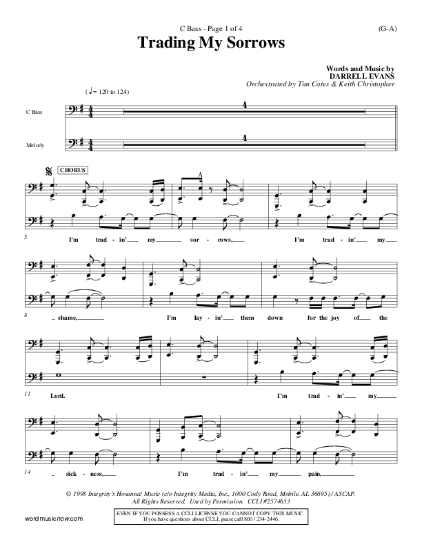 Trading My Sorrows Contrabass (Darrell Evans)