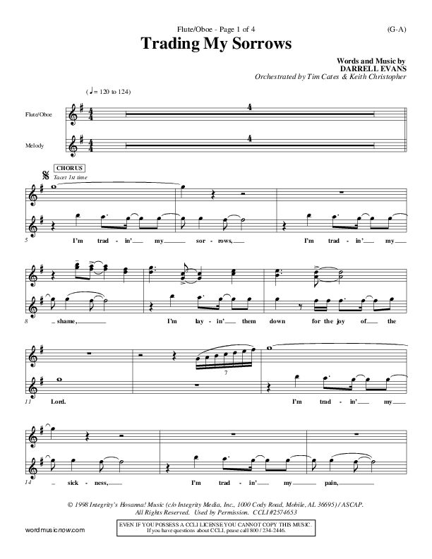 Trading My Sorrows Flute/Oboe (Darrell Evans)