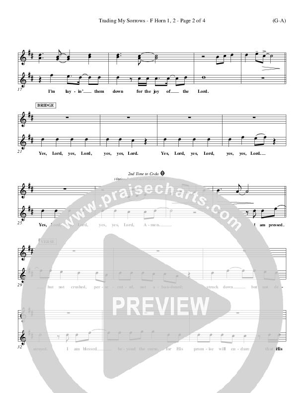 Trading My Sorrows French Horn 1/2 (Darrell Evans)