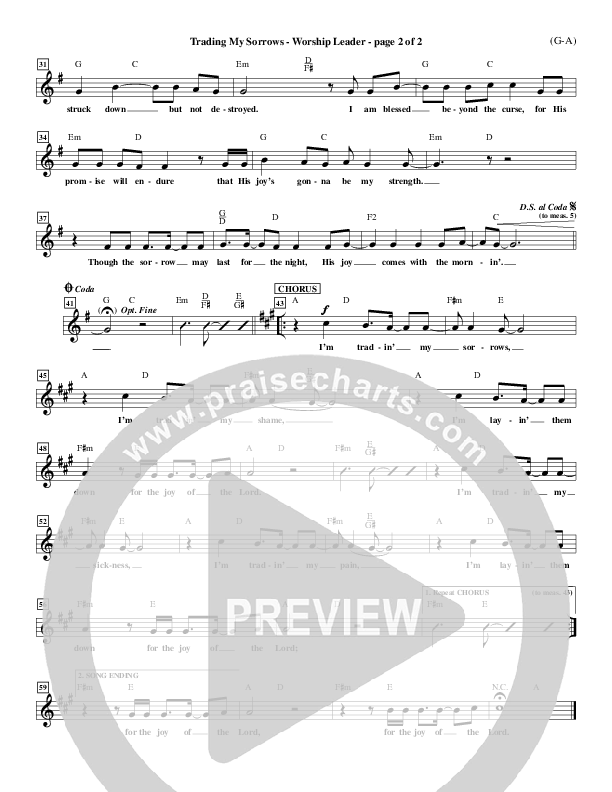 Trading My Sorrows Lead Sheet (Darrell Evans)