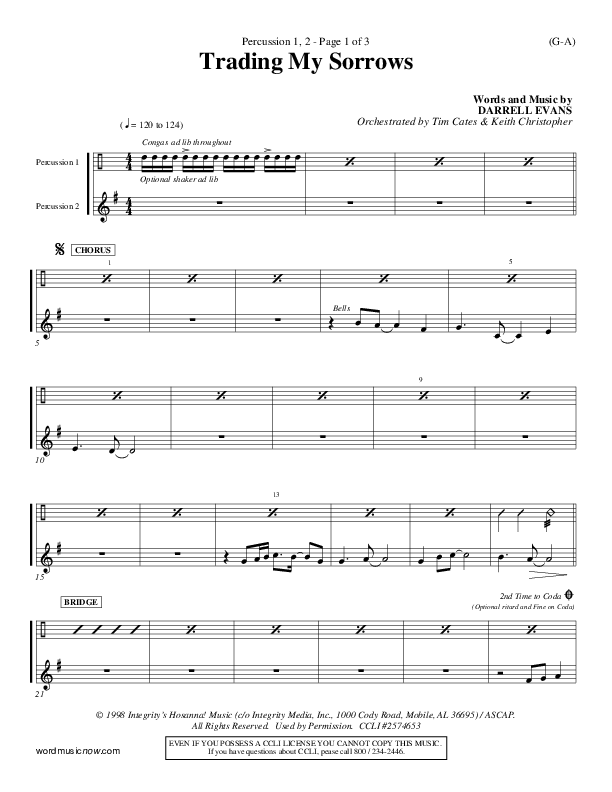 Trading My Sorrows Percussion 1/2 (Darrell Evans)