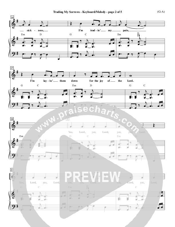 Trading My Sorrows Piano/Vocal (Darrell Evans)