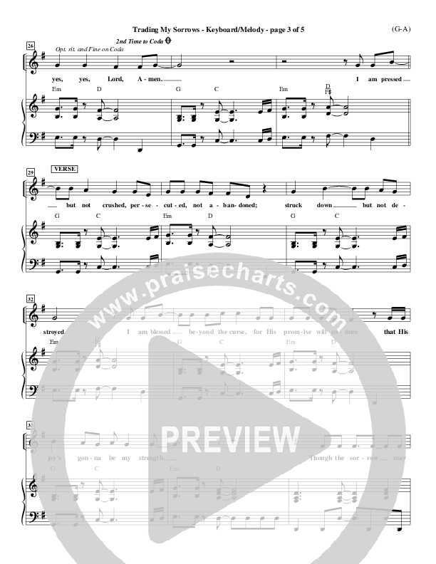 Trading My Sorrows Piano/Vocal (Darrell Evans)