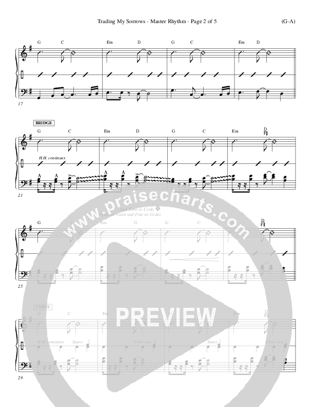 Trading My Sorrows Rhythm Chart (Darrell Evans)