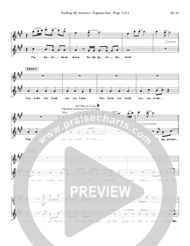 Trading My Sorrows Soprano Sax (Darrell Evans)